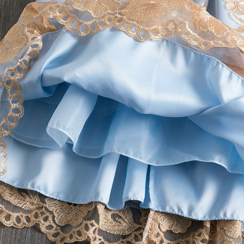 Gold Princess Boat Neck Tea Length Satin Flower Girl Dress for Weddings, Baptisms & Special Occasions - Elegant Formal Attire for Little Girls