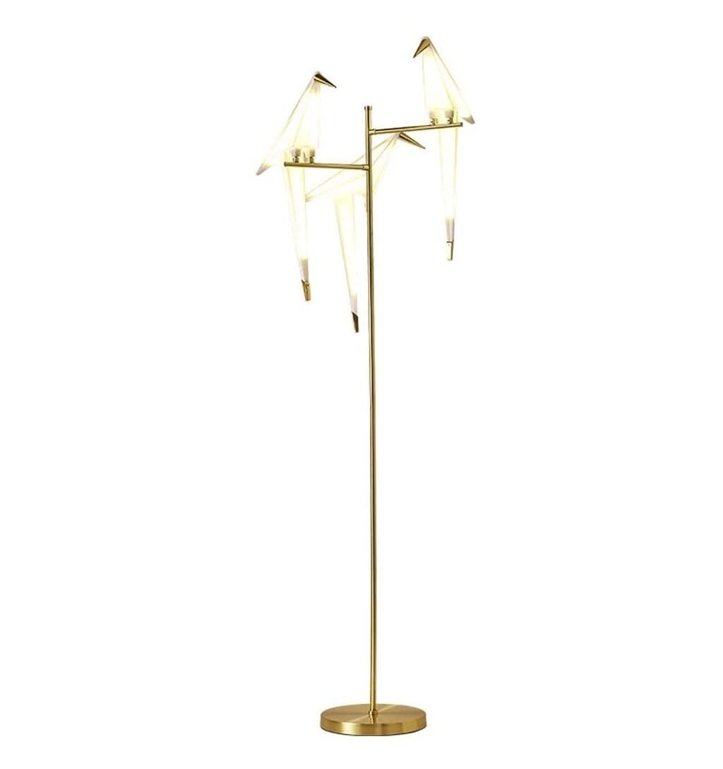 Modern 3-Head LED Floor Lamp with Origami Bird Design - Adjustable Standing Light for Bedroom, Living Room & Study - Gold Finish | Perfect for Reading, Relaxing & Home Decor