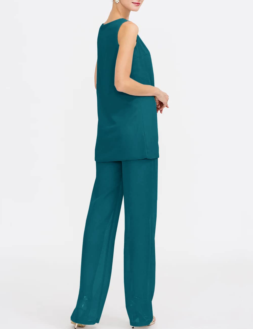 Elegant Chiffon Mother of the Bride Pant Suits 3-Piece Set - Women's Formal Wedding Outfit & Evening Gown for Special Occasions, Parties & Celebrations
