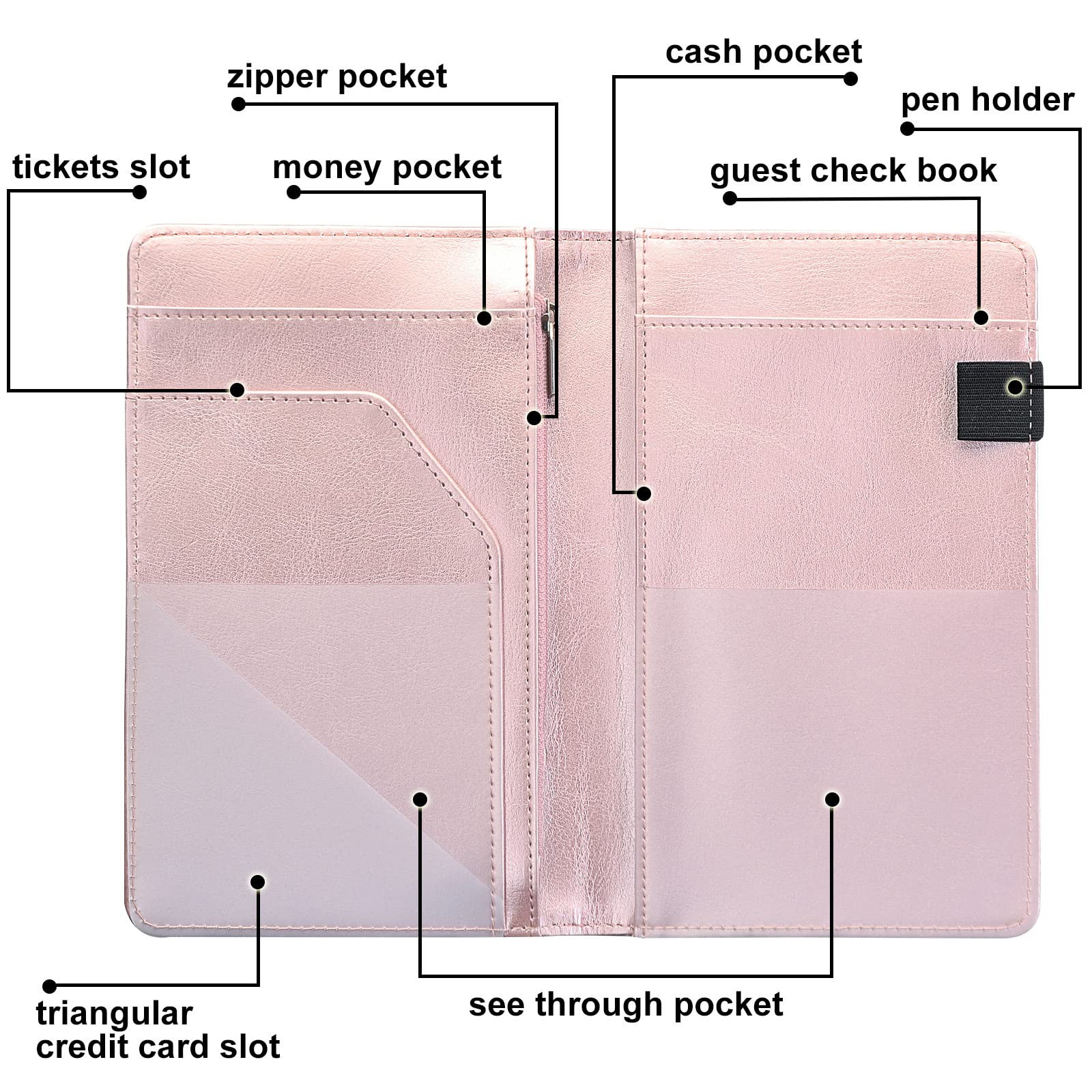 Cute Server Book with Zipper Pocket for Waitress - Rose Gold Organizer for Notes & Tips