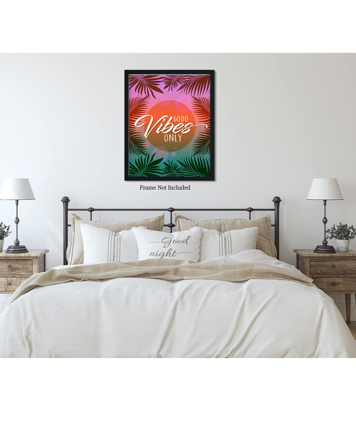 Good Vibes Only Inspirational Wall Art Poster - 16x20 Unframed Beach Themed Bedroom Decor for Teen Girls & Women - Positive Affirmations Office Desk Decoration - Perfect for Coastal Style Rooms, Dorm Walls & Work Spaces