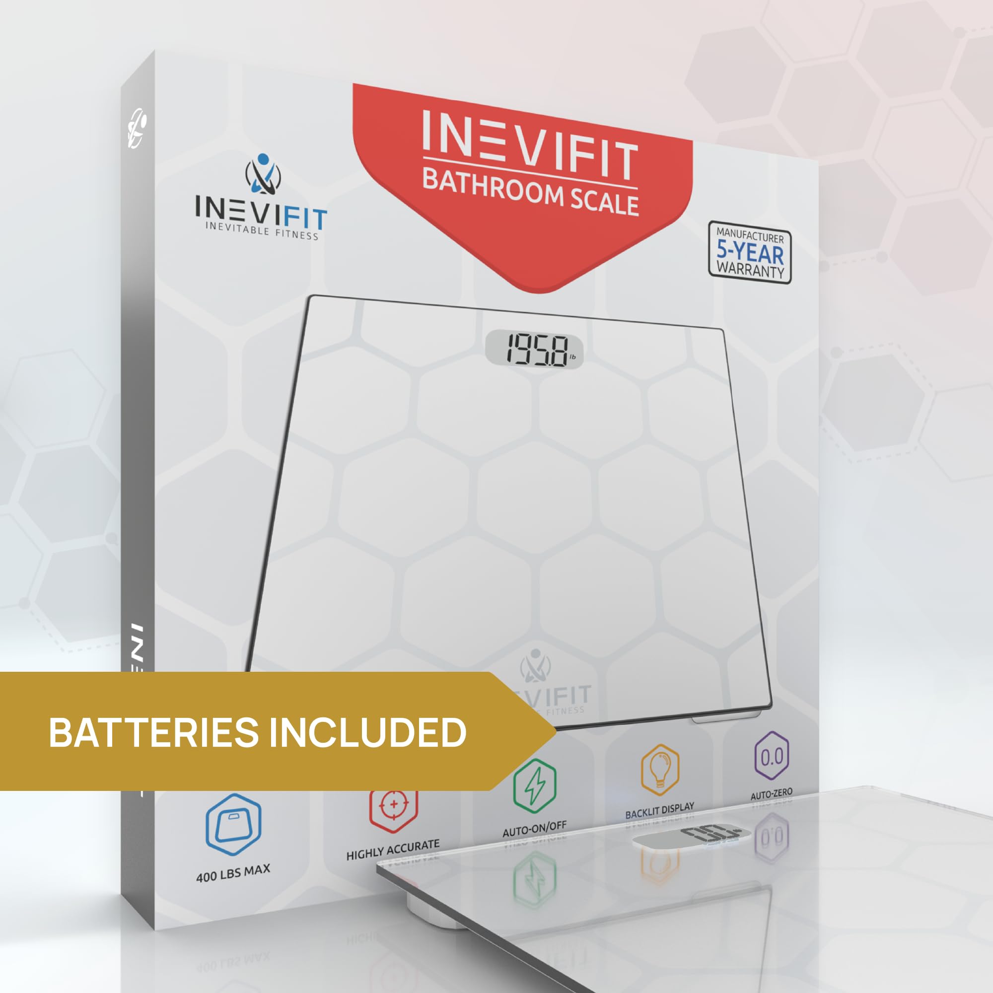 INEVIFIT Digital Bathroom Scale - Highly Accurate Body Weight Scale with 400 lbs Capacity, Includes Batteries - Perfect for Home, Gym & Health Tracking