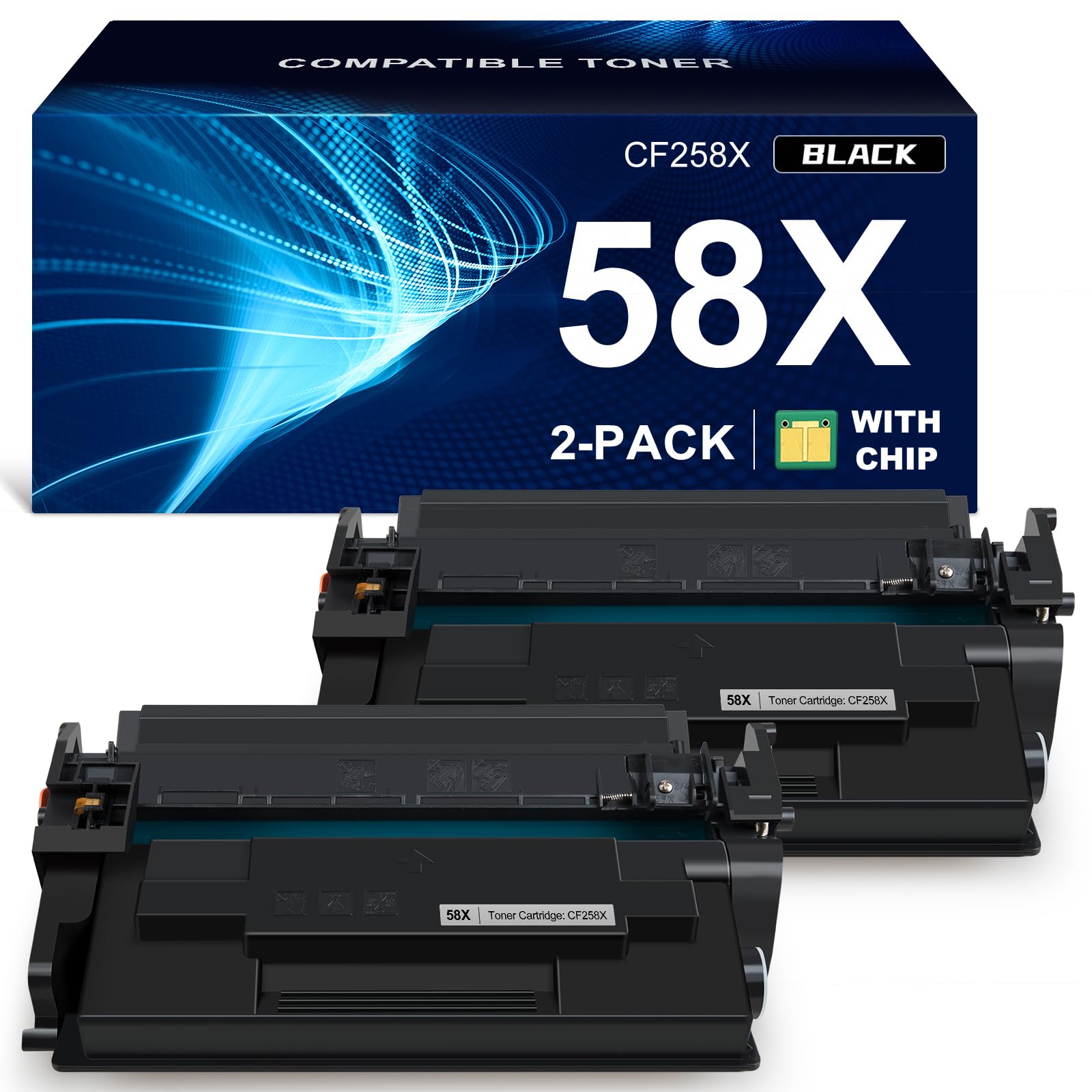 High Yield Black Toner Cartridge (10,000 Pages, with Chip) - 2-Pack Compatible Replacement for HP 58X CF258X MFP M428fdw M428fdn M428dw LaserJet Pro M404n M404dn M404dw M404 M428 Printers - Ideal for Office & Home Printing Needs
