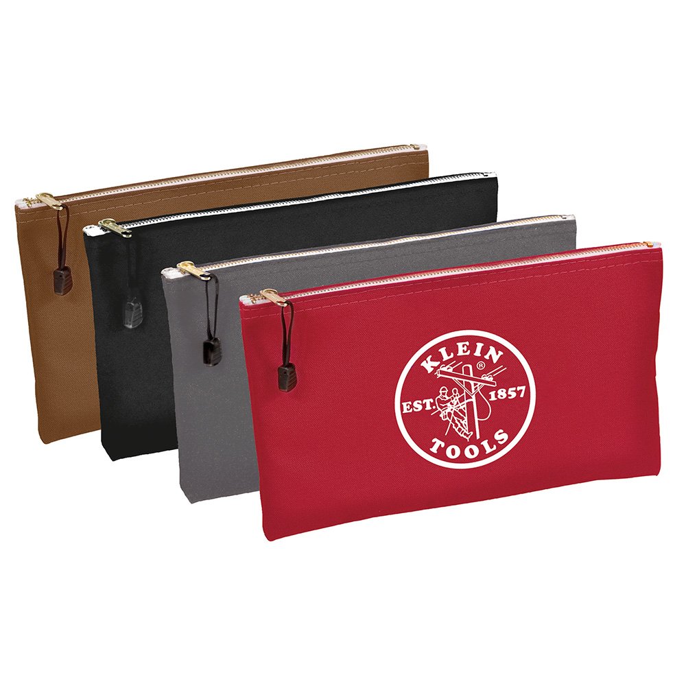 Klein Tools Canvas Zipper Bags - 4-Pack Heavy Duty Utility Tool Pouches & Bank Deposit Bags for Electricians, Contractors & Cash Handling - Durable Storage for Tools, Coins & Small Items