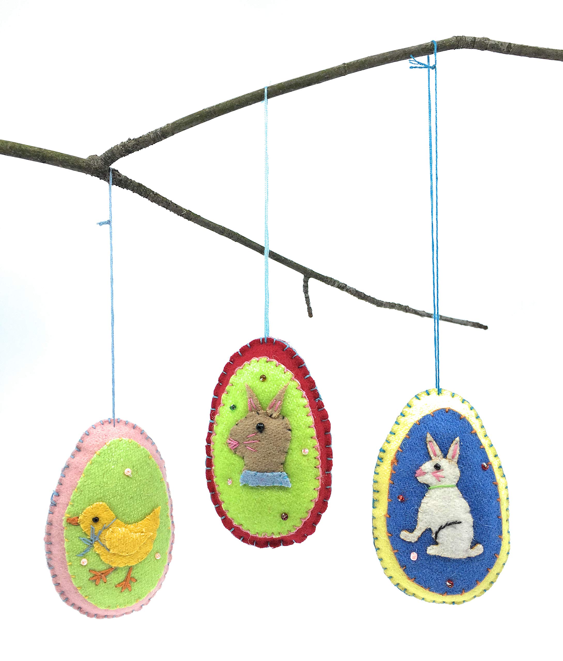 Ruth + Wilde Handmade Easter Egg Hanging Ornaments - Set of 3 Decorations for Easter Tree, Spring Home Decor & Holiday Party