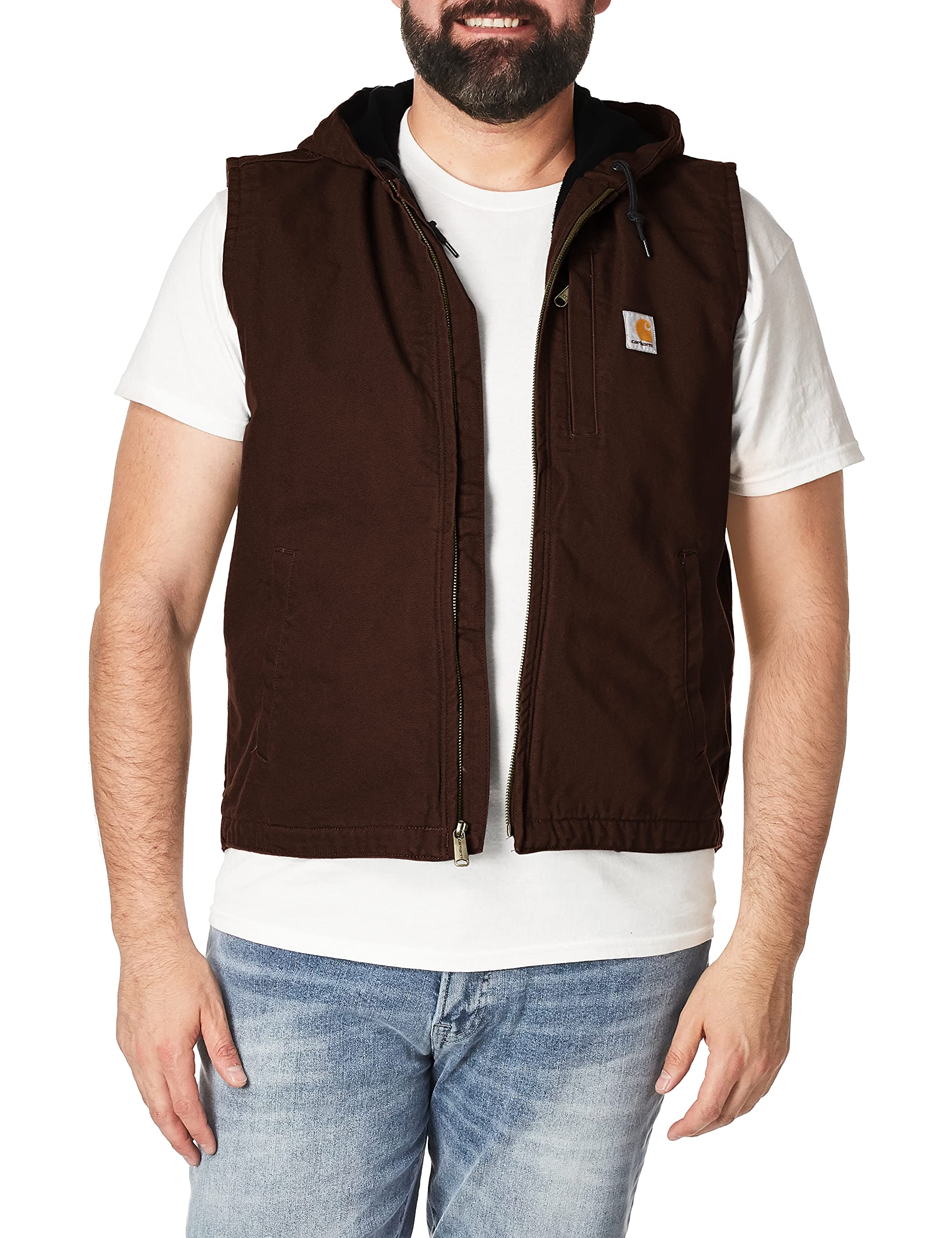 Carhartt Men's Relaxed Fit Washed Duck Fleece-Lined Hooded Vest - Warm Workwear for Outdoor Jobs, Hunting & Winter Activities