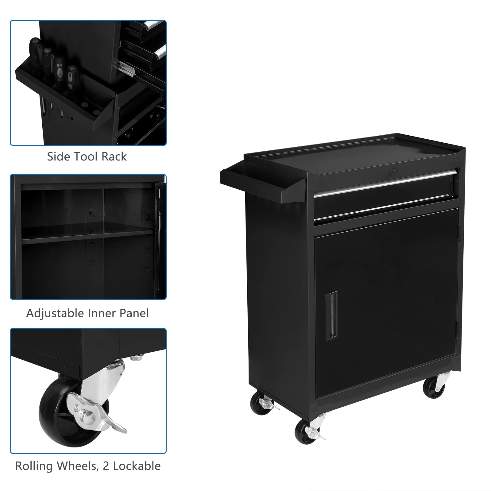 TUFFIOM 5-Drawer Rolling Tool Chest with Lockable Wheels - Heavy Duty Tool Storage Cabinet with Adjustable Shelf & Detachable Top - Mechanic Tool Organizer Box for Garage, Workshop, Warehouse & Repair Shop - Perfect for Automotive Repair, DIY Projects & Professional Tool Organization