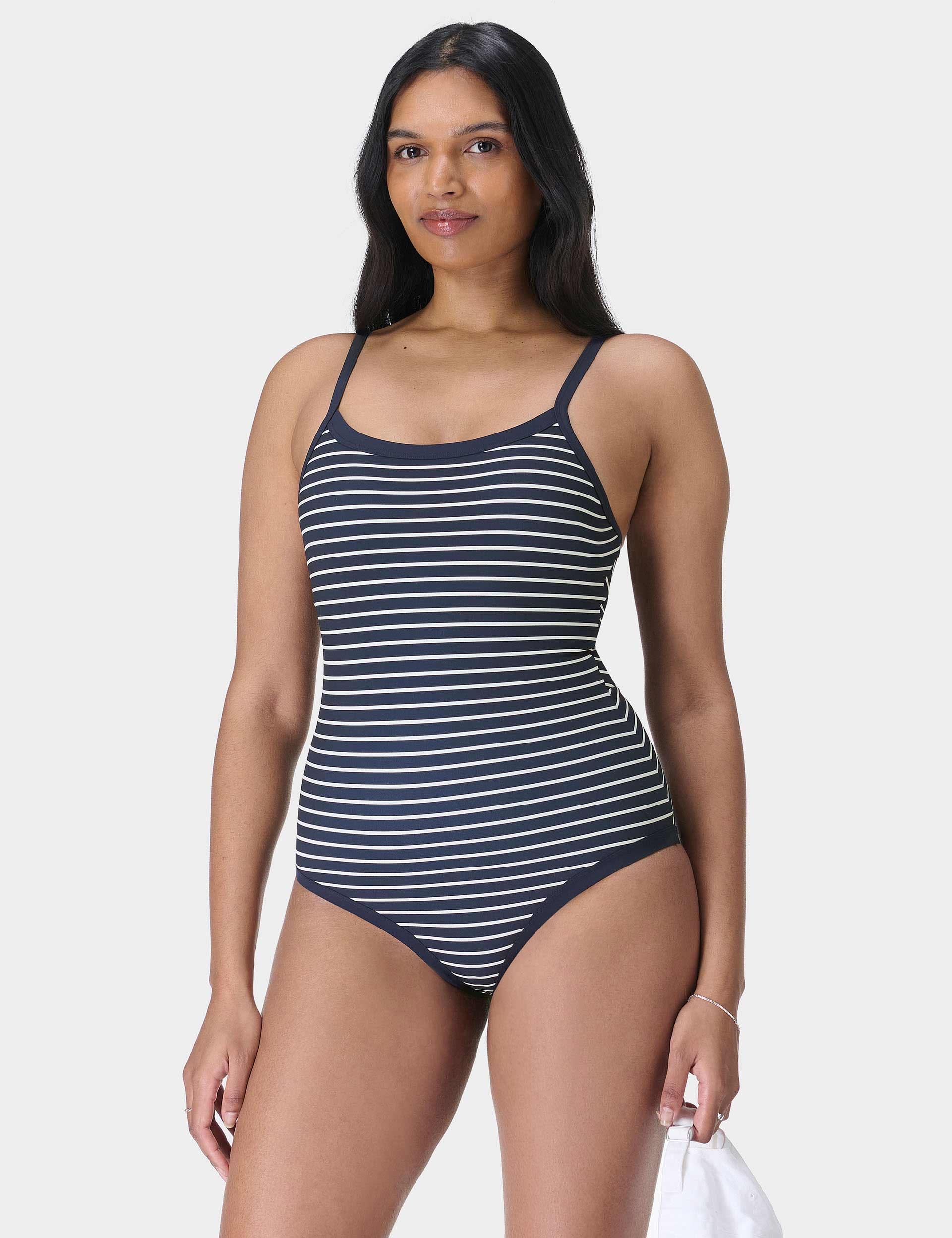 Riviera Swimsuit for Women - Blue Coastal Stripe One Piece Bathing Suit | Beach Vacation, Pool Party, Summer Swimwear