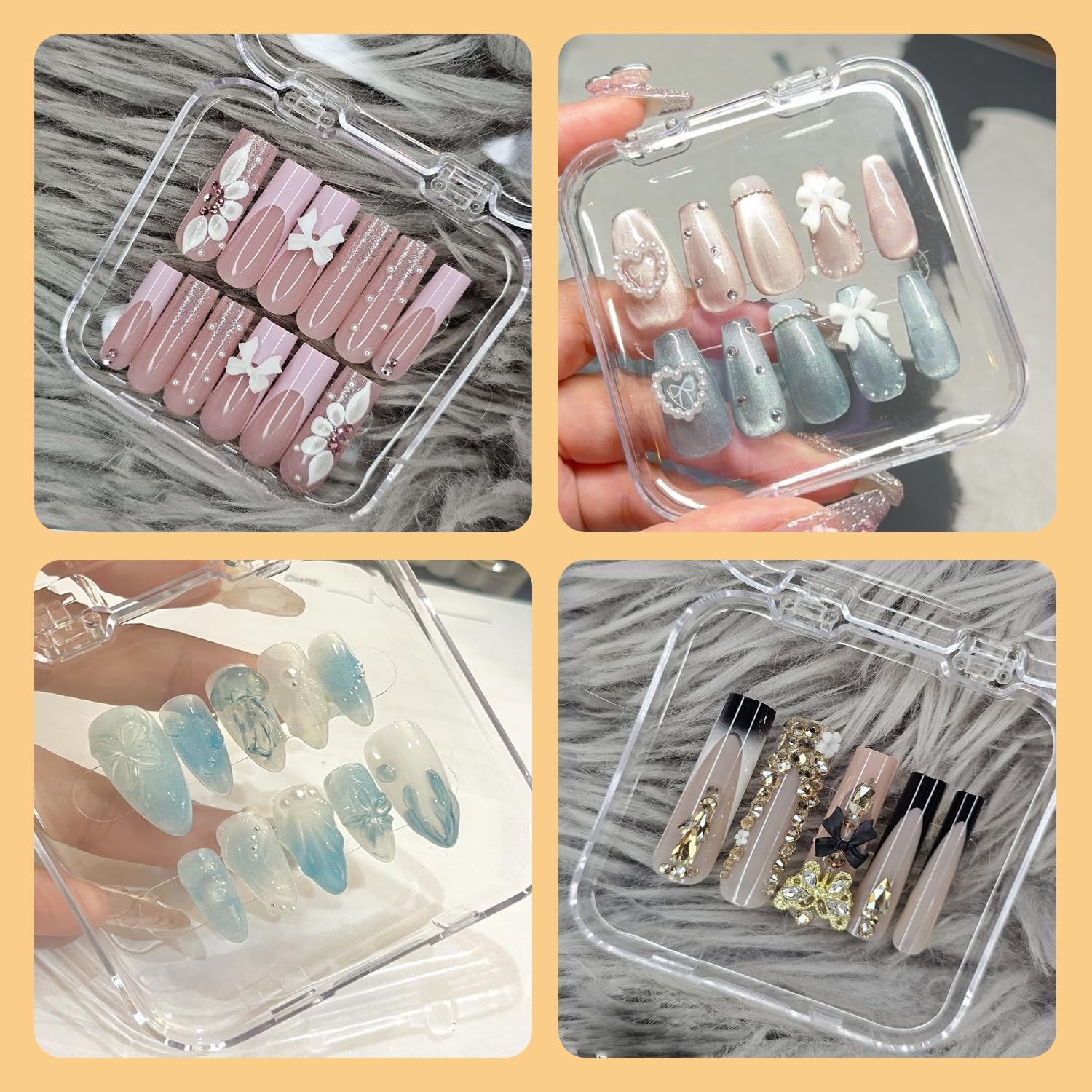 12 Pcs Clear Press On Nail Storage Box - False Nail Organizer Case with Double Sided Tape | Nail Art Display & Salon Business Supplies for Home & Professional Use