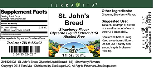St. John's Bread Glycerite Liquid Extract (1:5) - Strawberry Flavored Herbal Supplement - 1 oz Bottle (2 Pack) - ZIN 523402 - Perfect for Natural Wellness & Stress Relief
