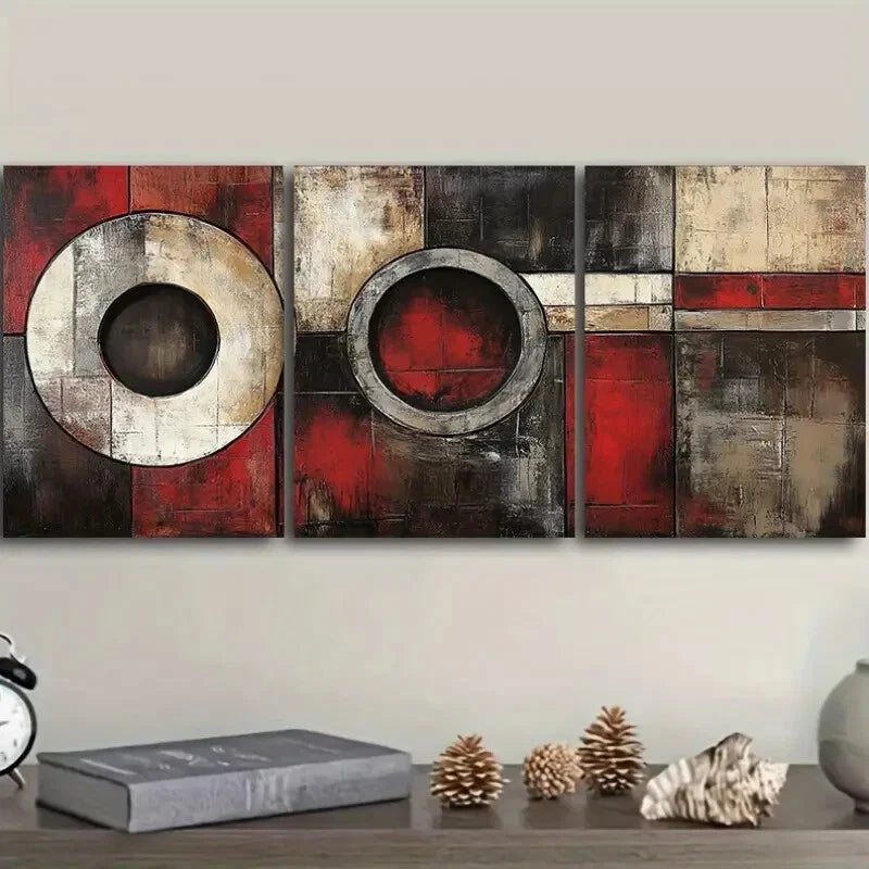 3-Piece Abstract Circle & Ring Wall Art Set - Framed Canvas 40x60cm | High Quality Print | 100% Australian Made | Ready to Hang | Perfect for Living Room, Bedroom & Office Decor