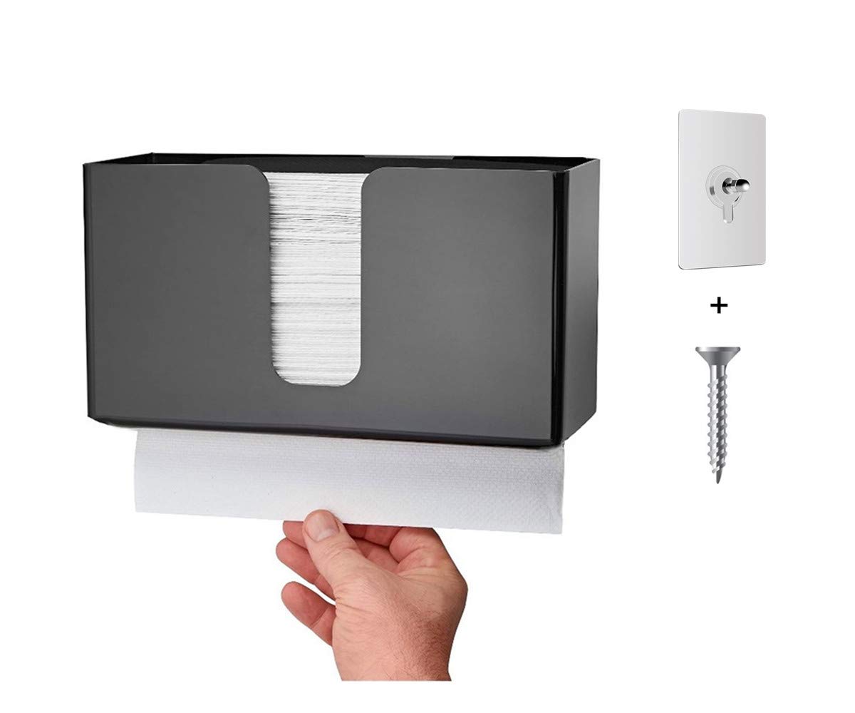 Wall Mount Acrylic Paper Towel Holder - Multi-Fold/C-Fold/Z-Fold/Tri-Fold Towel Dispenser for Bathroom, Office & Kitchen | Space-Saving Hand Towel Organizer | Black (Perfect for Restaurants, Homes & Commercial Spaces)