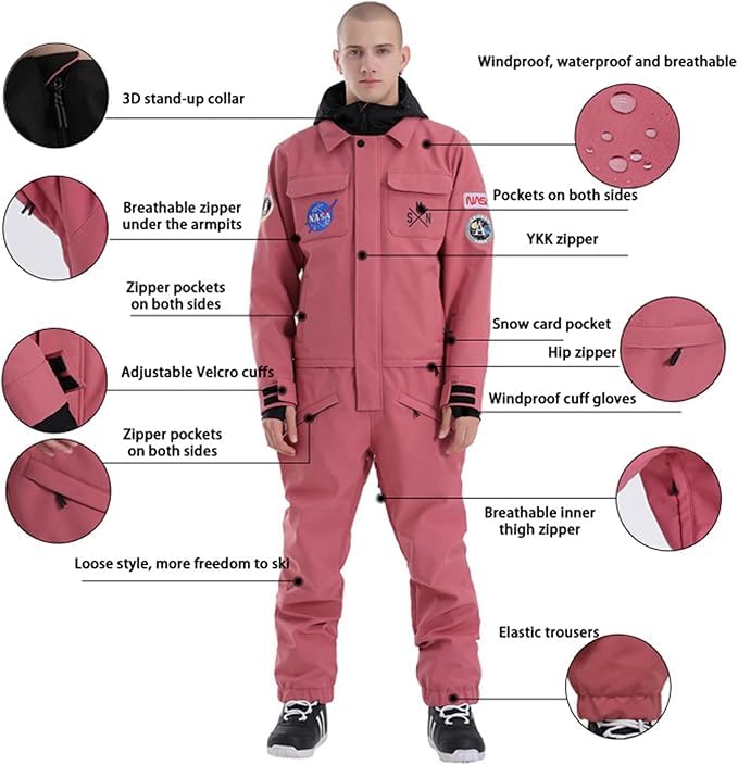 GSOU SNOW Waterproof Windproof Insulated Ski Suit for Women & Men - One Piece Snowsuit for Skiing, Snowboarding & Winter Sports - Perfect for Ski Resorts & Cold Weather Adventures