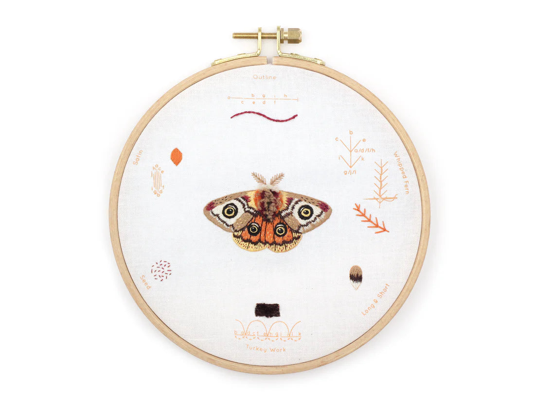 Elegant Moth Embroidery Stitch Sampler Kit - DIY Hand Embroidery Patterns for Beginners & Experts - Perfect for Home Decor, Wall Art & Gift Giving
