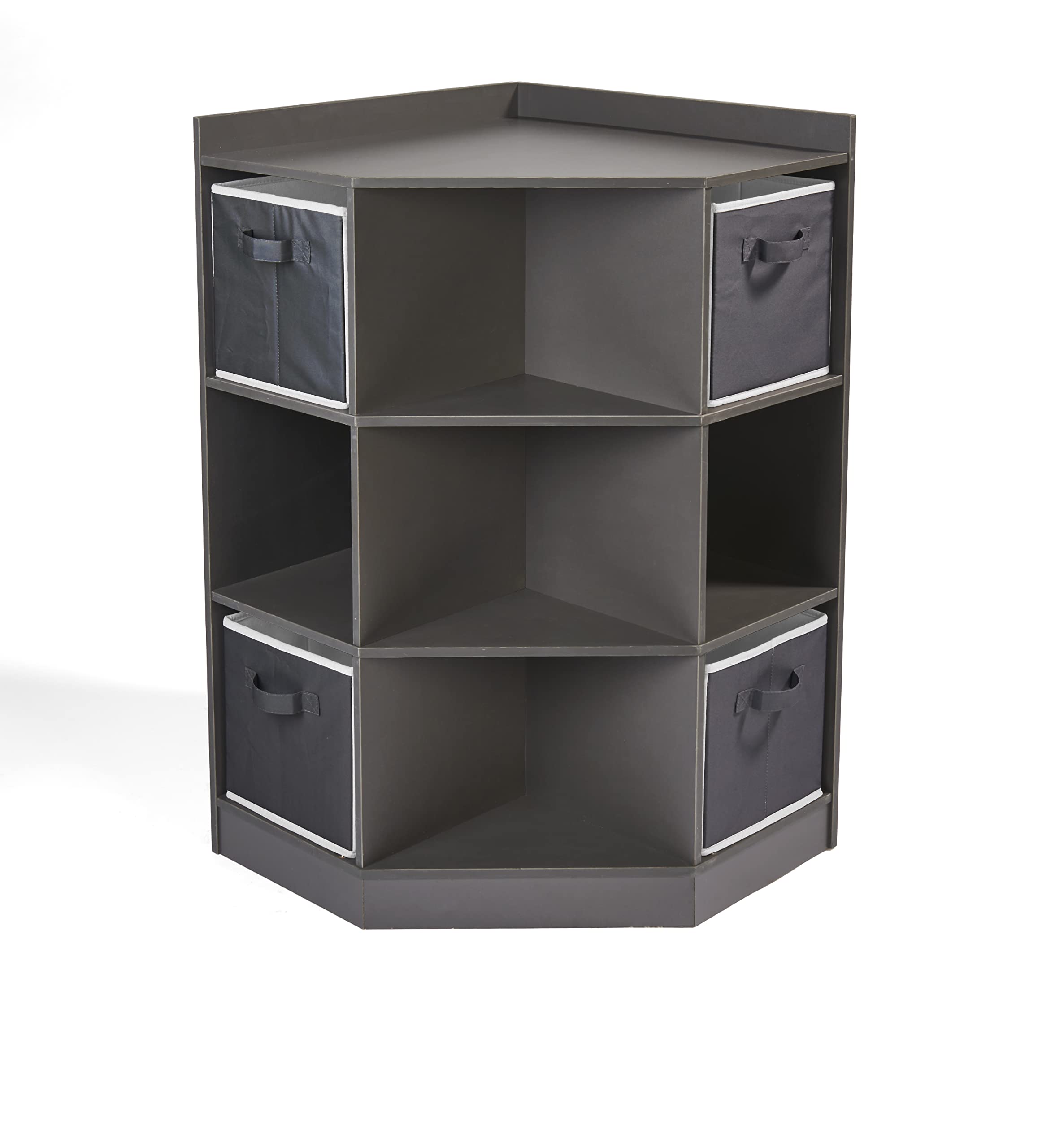Badger Basket Corner Toy Storage Organizer for Kids with 4 Removable Baskets - Space-Saving Kids Room Organization for Toys, Books & Clothes - Charcoal Gray Nursery & Playroom Storage Solution