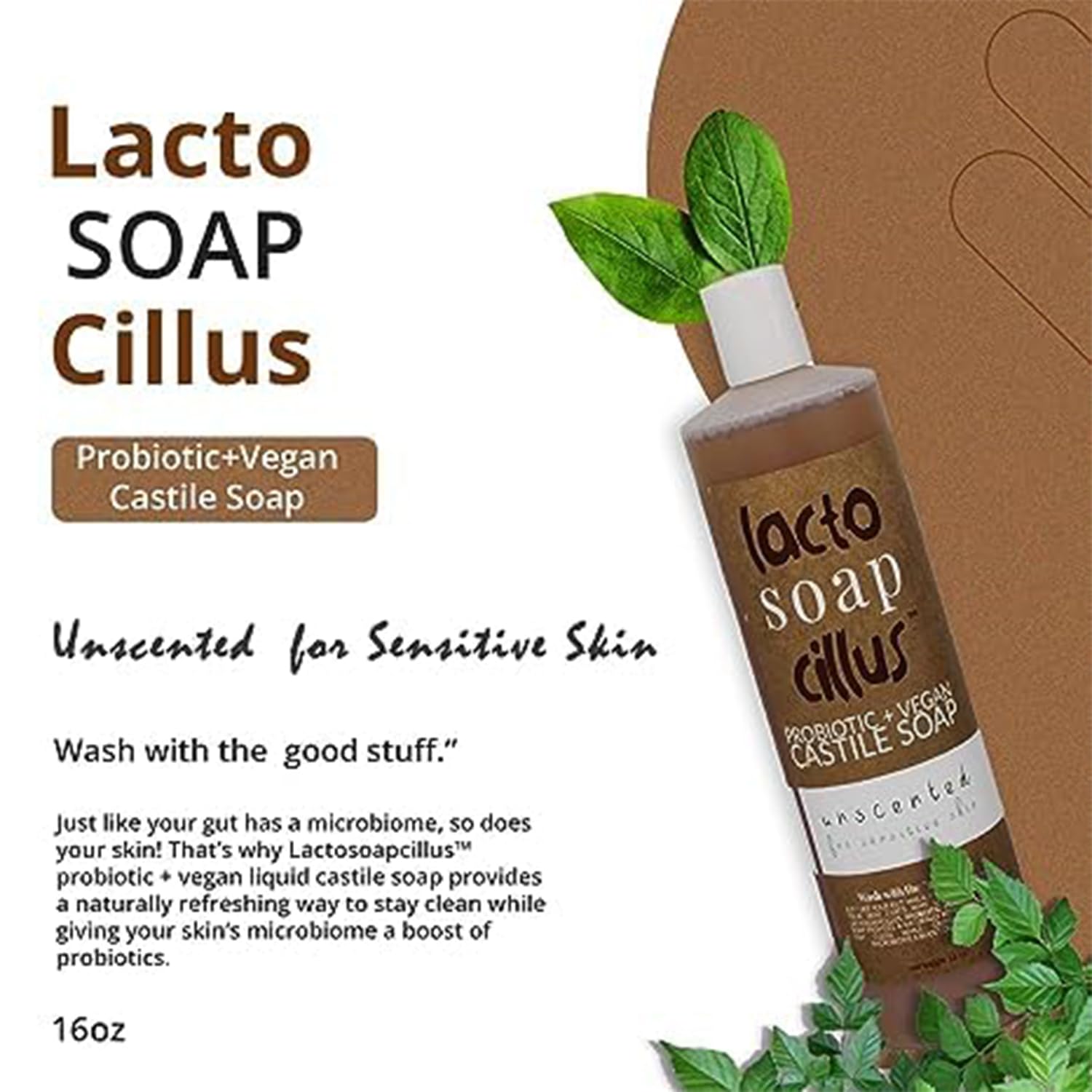 Probiotic Vegan Castile Soap with Lactobacillus - All-Natural Multi-Purpose Liquid Soap for Face, Body & Home - Unscented Plant-Based Formula with Probiotics - No Artificial Fragrances (16oz) - Perfect for Sensitive Skin, Baby Care & Eco-Friendly Cleaning