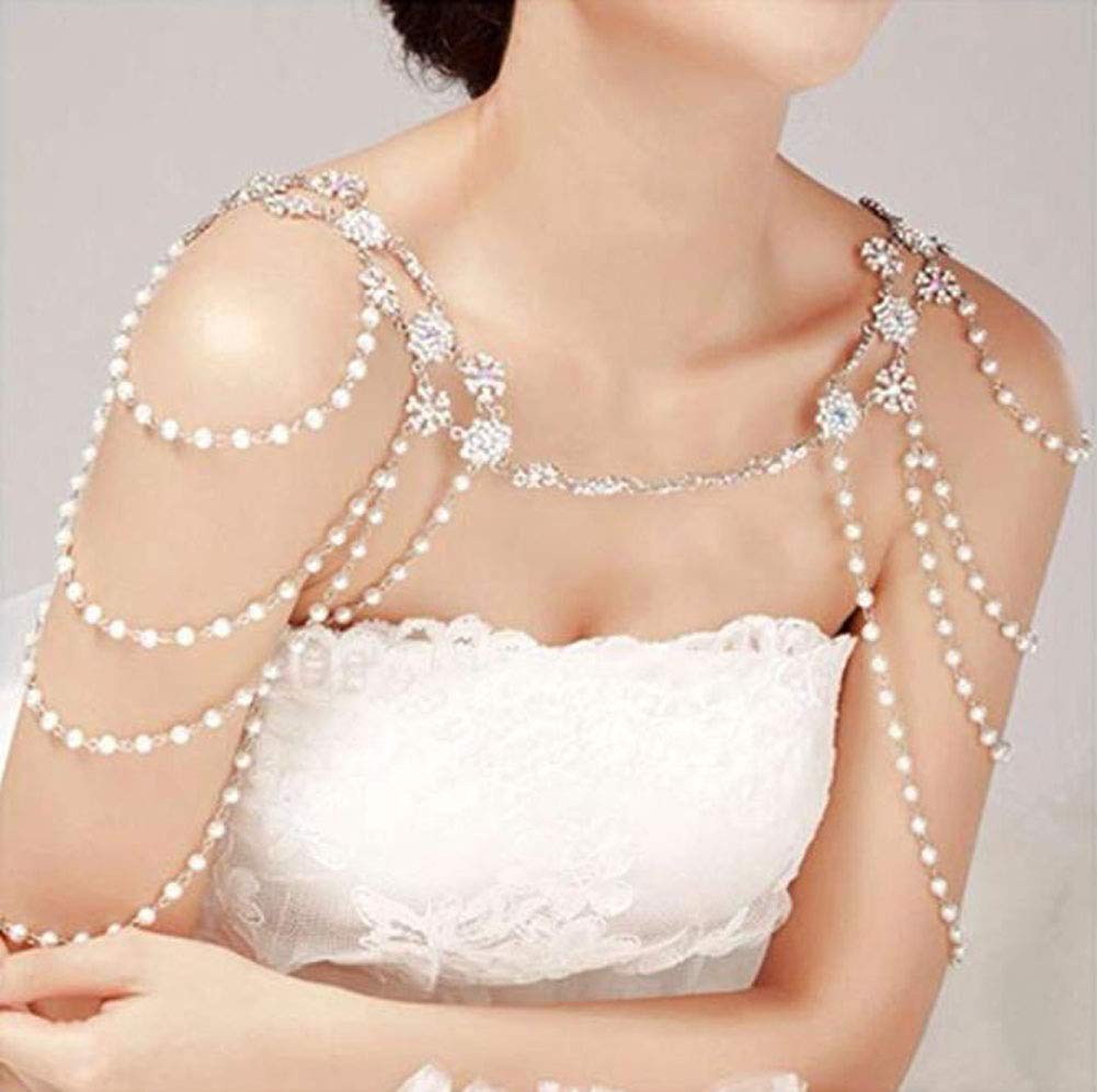 Elegant Suoirblss Lady Tassel Shoulder Body Chain - Imitation Pearl & Rhinestone Bridal Jewelry for Weddings, Parties & Special Occasions | Perfect for Brides, Prom & Evening Events