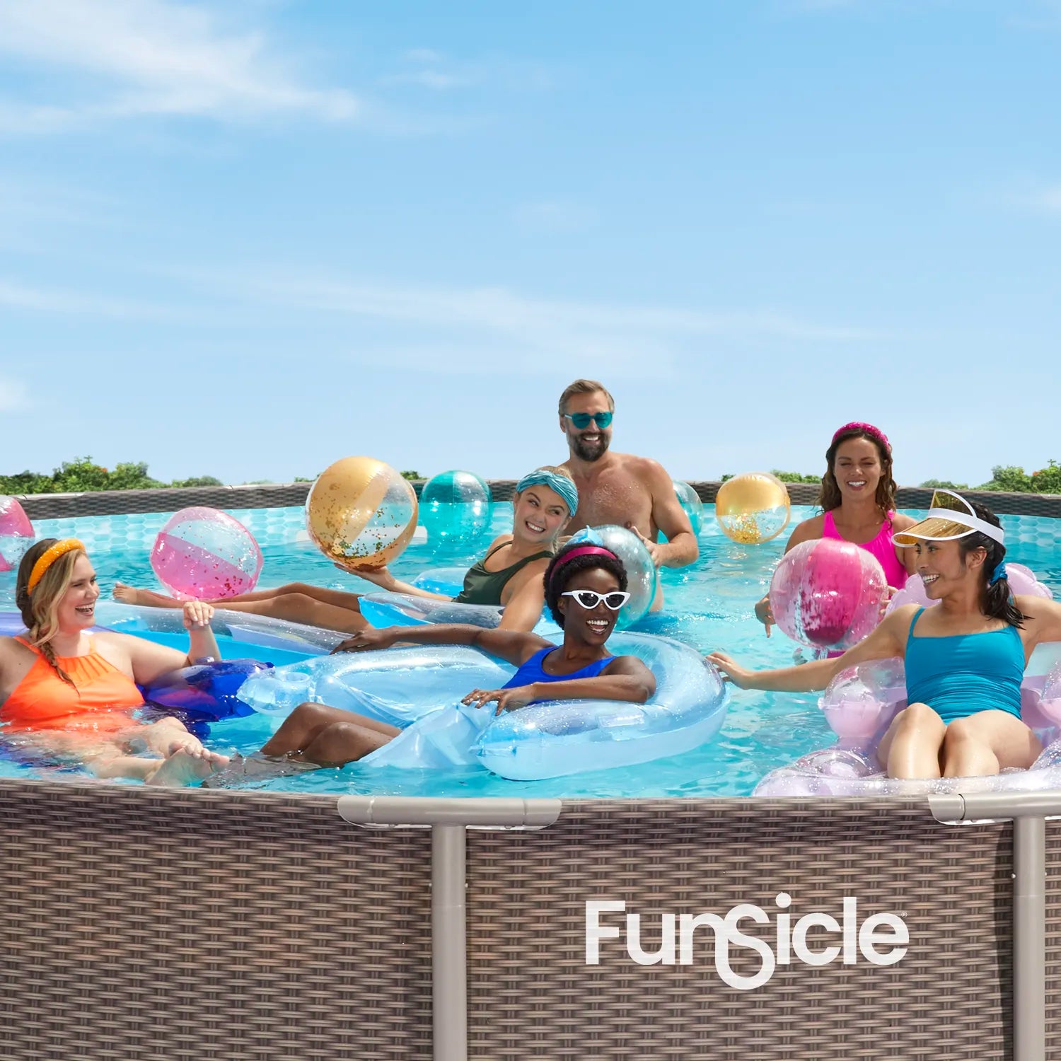 Funsicle 16 ft Oasis Designer Inflatable Pool with Double Rattan Design - Perfect for Backyard Parties, Family Gatherings & Summer Relaxation
