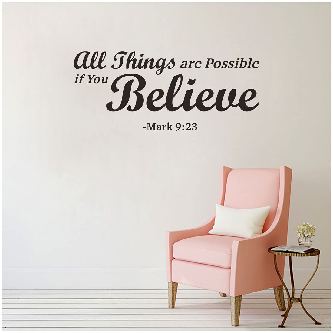 Christian Bible Verse Wall Decals - Mark 9:23 Vinyl Stickers for Prayer Room Decor