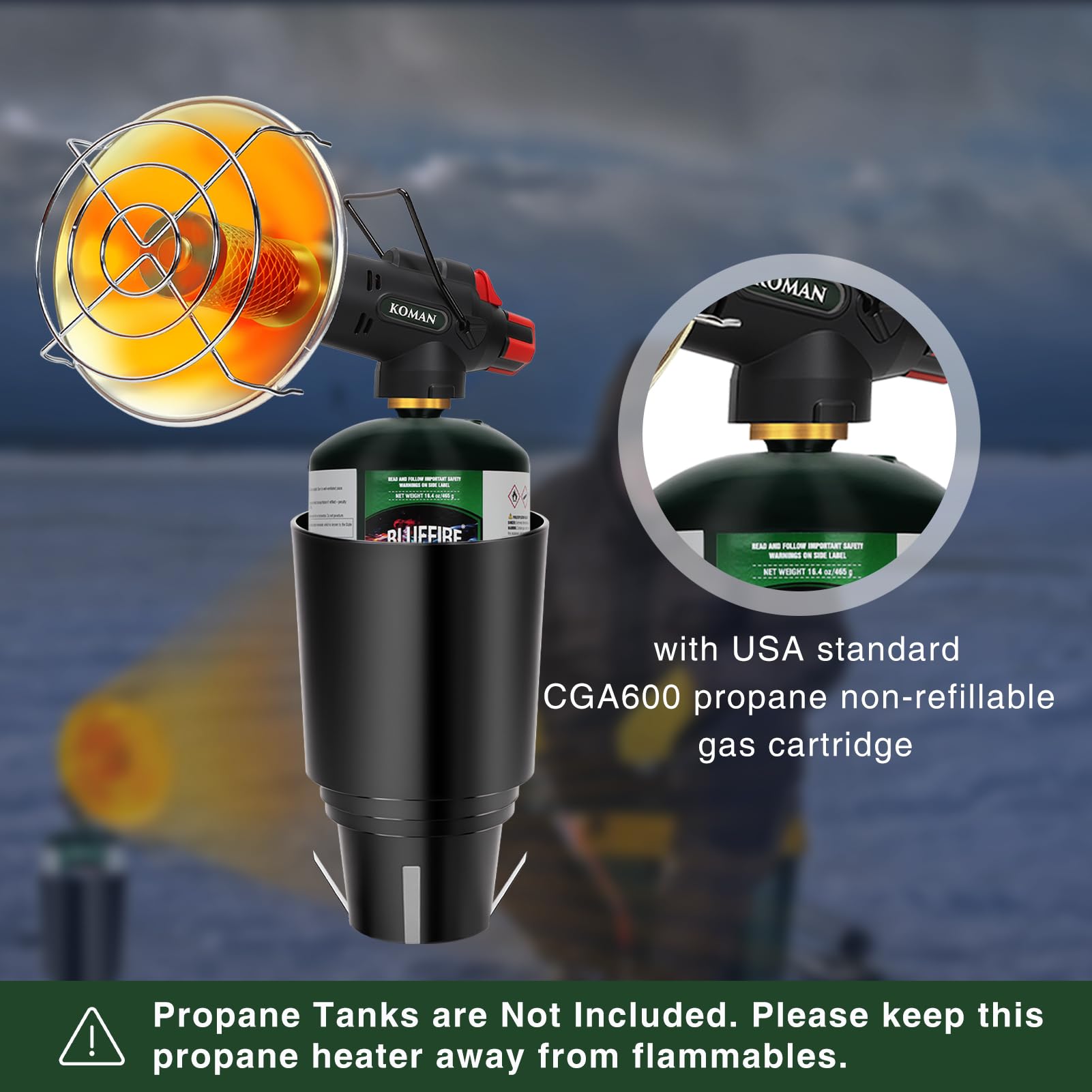 Portable Propane Golf Cart Heater with Cup Holder - Self-Ignition, Cordless & Safe - Compatible with EZGO, Yamaha, Club Car (Fuel Not Included) | Perfect for Winter Golfing, Camping & Outdoor Activities
