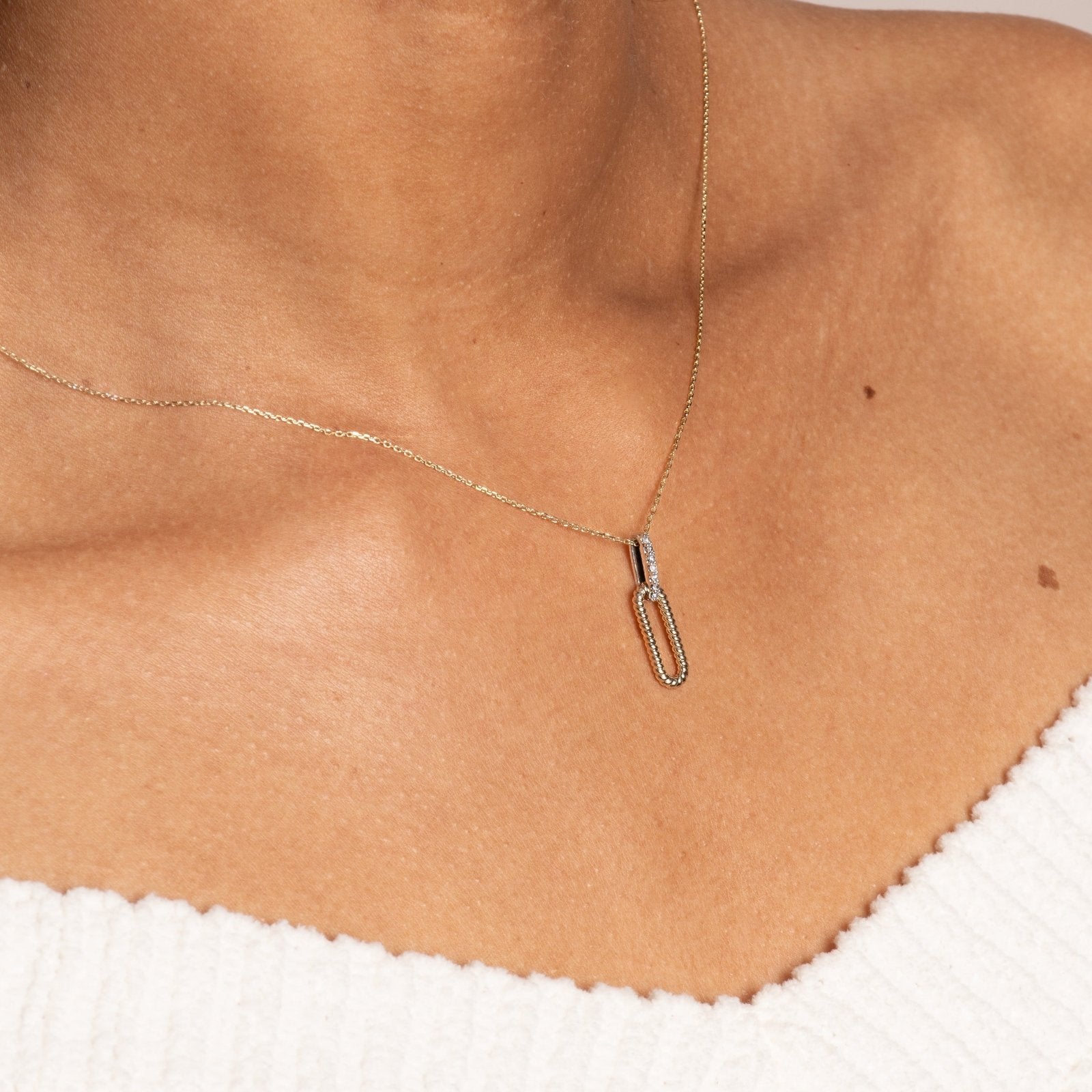 10K Yellow Gold Interlocking Braided Diamond Paperclip Necklace - Elegant Layering Piece for Everyday Wear & Special Occasions