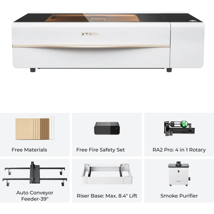 xTool P2S 55W CO2 Laser Engraver & Cutter All-in-One Bundle - Perfect for DIY Crafts, Woodworking, and Metal Engraving Projects