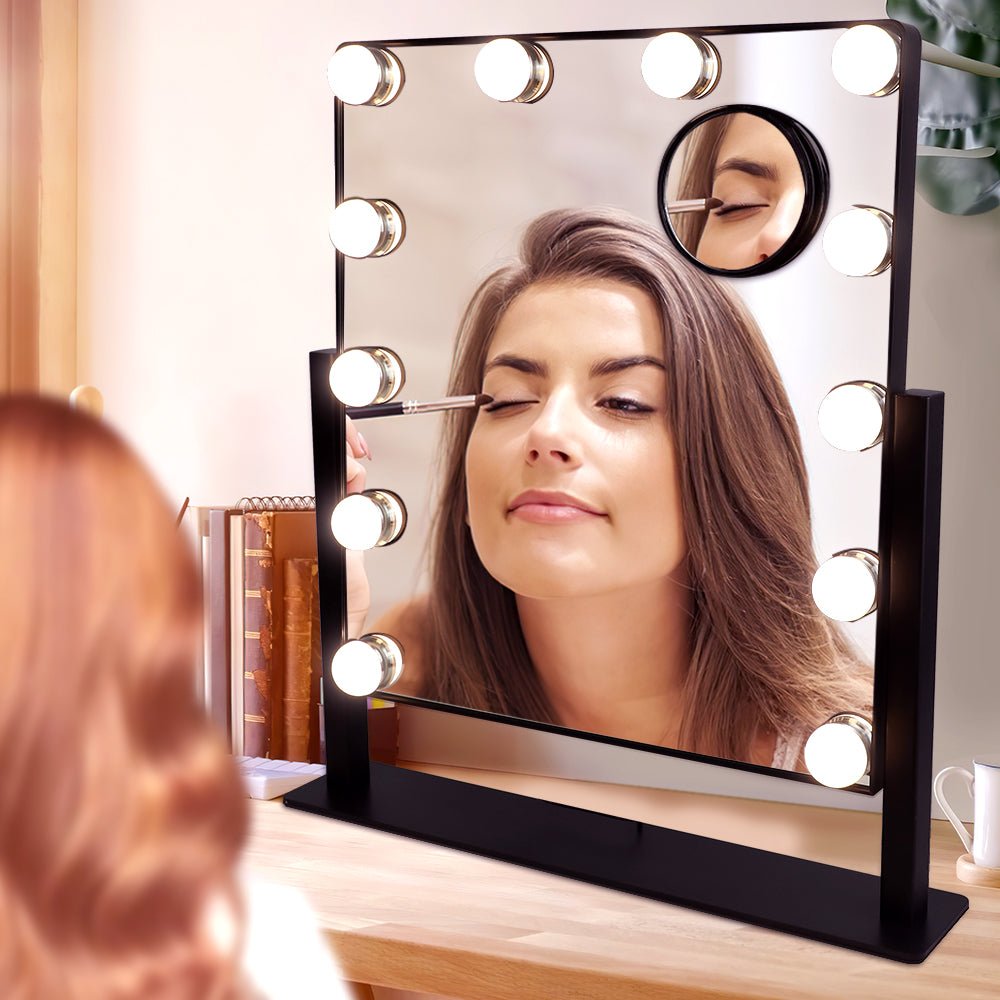 Depuley 18 x 17 Inch LED Makeup Mirror with 12 Dimmable Lights, 3 Color Modes & Touch Control - 360° Adjustable Vanity Mirror with 10X Magnification (47 x 44 cm) for Professional Makeup, Skincare & Salon Use