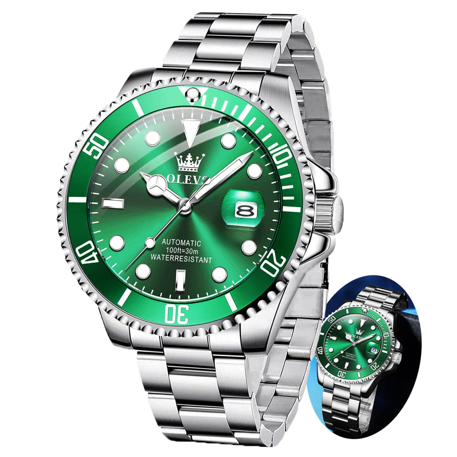 OLEVS Automatic Men's Watch - Classic Large Face Self Winding Mechanical Watch with Date Display, Waterproof Stainless Steel Business Watch with Luminous Hands & Rotatable Bezel | Perfect for Office Wear, Formal Events & Everyday Use