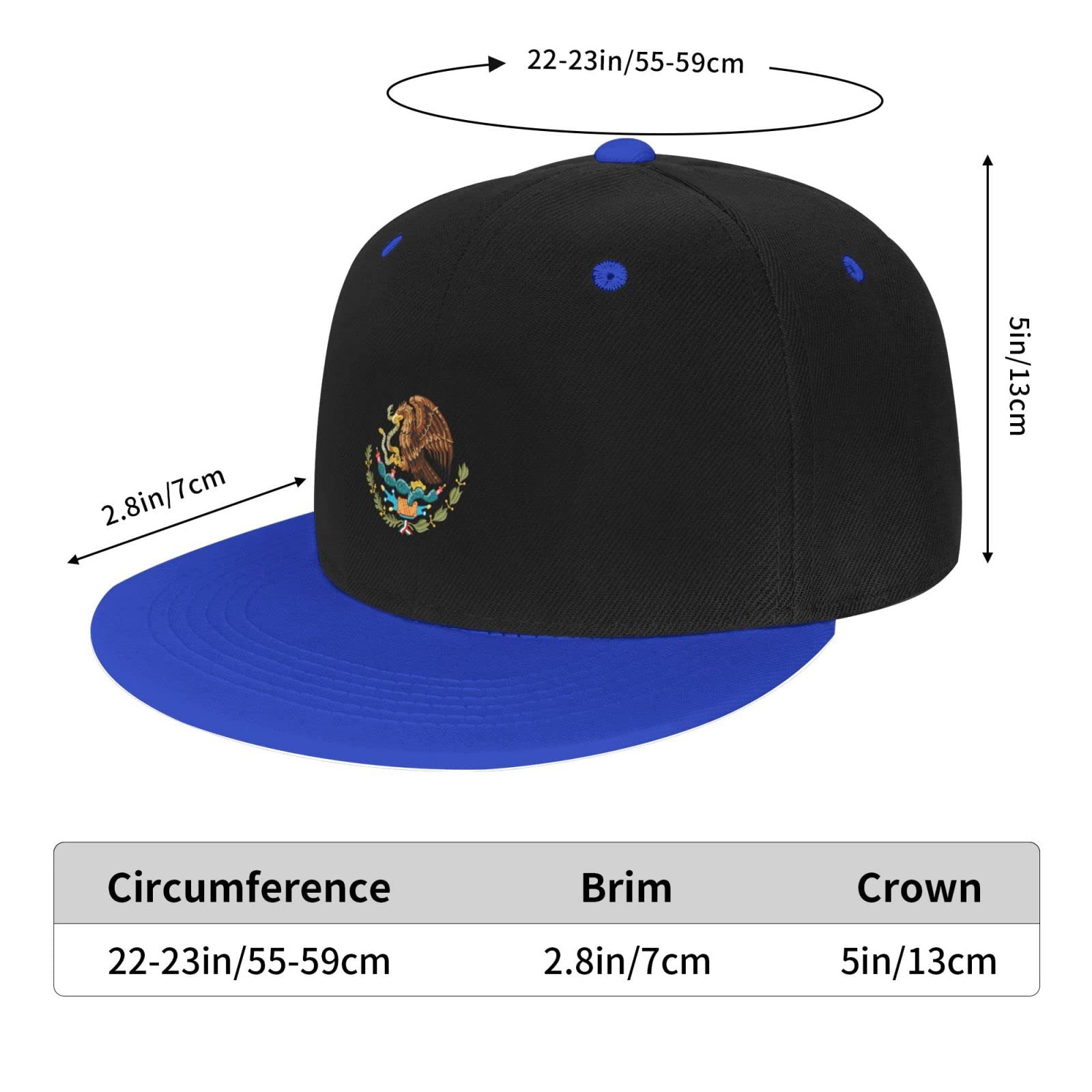 Mexican Flag Eagles Unisex Flat Bill Baseball Cap - Adjustable Hip Hop Sports Hat in Blue & Contrast Colors | Perfect for Streetwear, Hip Hop Fashion & Outdoor Activities