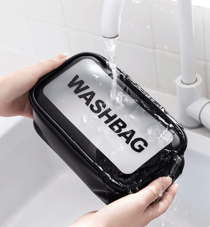 Luxula Clear PVC Zipper Cosmetic Travel Wash Bag - Waterproof Toiletry Makeup Organizer for Women & Girls - Portable Carry Pouch Set of 3 (Black) - Perfect for Travel, Gym, Beach & Daily Essentials Storage