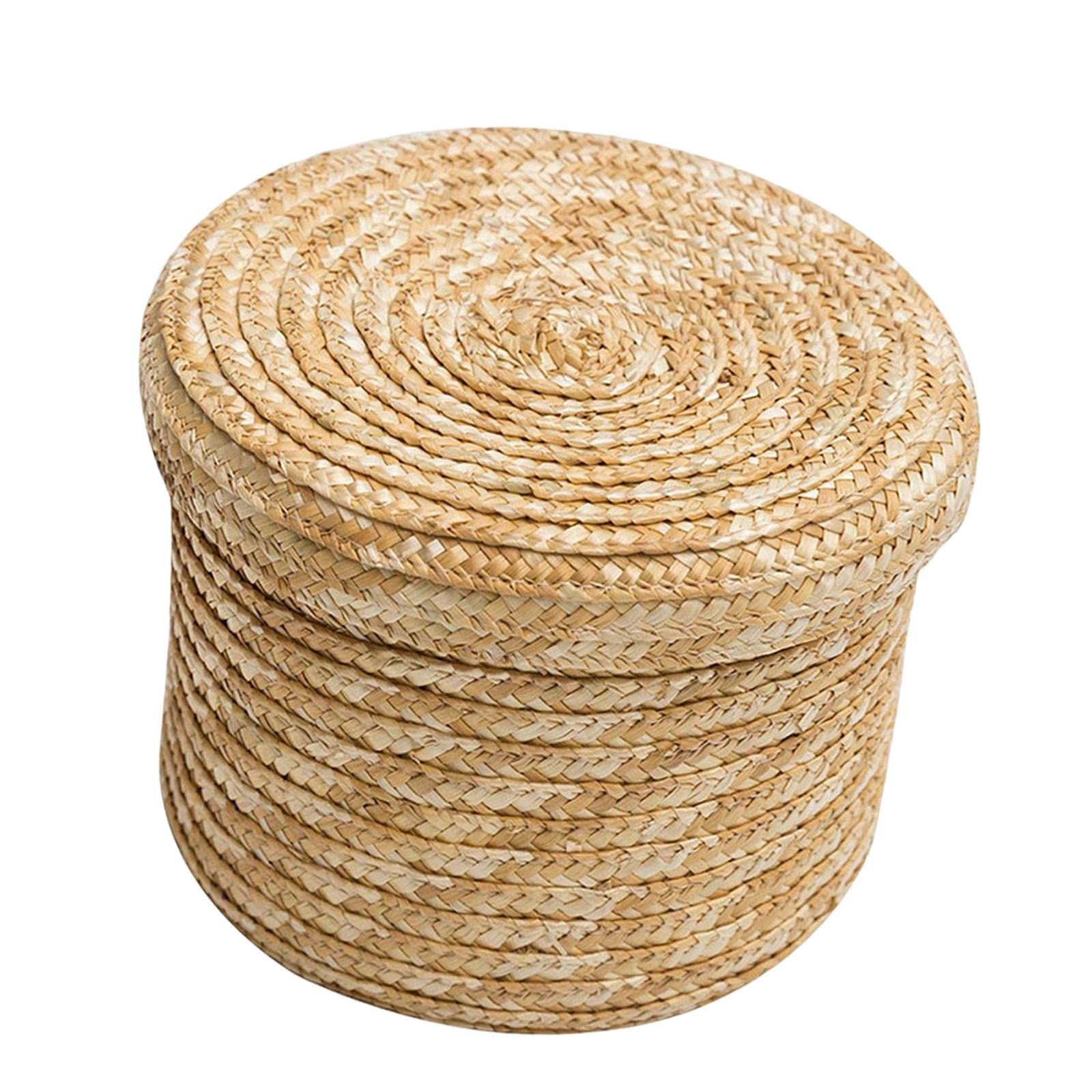 Milageto Round Hand Woven Storage Basket - Natural Rattan Organizer for Snacks, Flowers & Home Decor | Perfect for Bedroom Dresser, Kitchen Pantry & Bathroom Organization