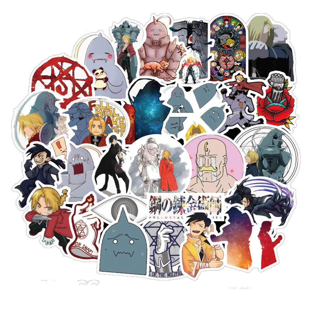 Fullmetal Alchemist Anime Stickers Set - Cute Anime Boy & Girl Decals for Laptop, Phone, Skateboard, Guitar | Japanese Cartoon Vinyl Stickers for Bedroom, Wardrobe, Motorcycle, Bicycle, Luggage DIY Decoration | Perfect for Anime Fans, Gift Giving & Personalizing Your Belongings
