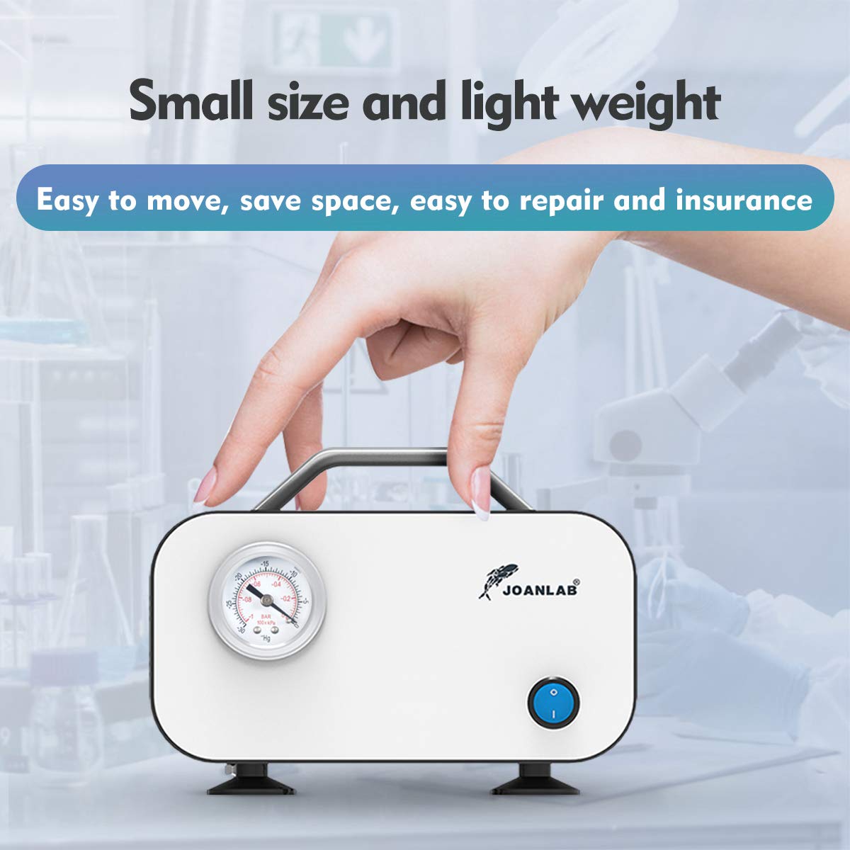 JOANLAB Oil-Free Vacuum Diaphragm Pump for Laboratory Filtration - 15L/min Flow Rate with Rubber Tubing | Ideal for Chemistry Experiments, Water Testing & Scientific Research