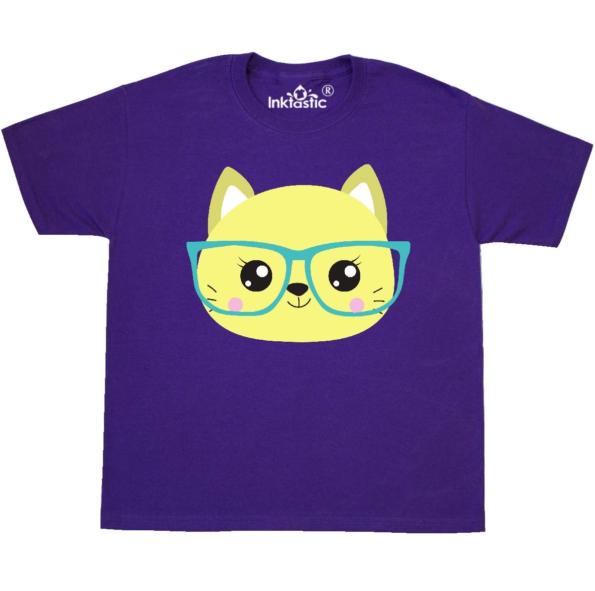Inktastic Hipster Cat with Glasses - Cute Kitten Graphic Youth T-Shirt for Boys & Girls - Perfect for School, Casual Wear & Cat Lovers