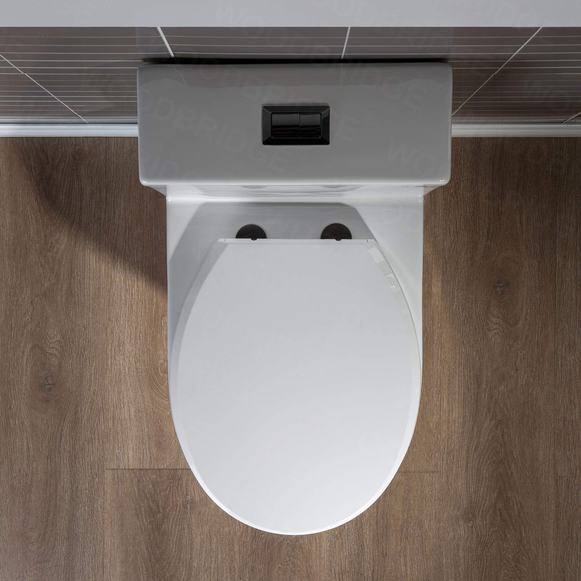 WOODBRIDGE Compact Dual Flush One Piece Toilet 1.28 GPF - Soft Closing Seat, 1000g MaP Score, Small Space Saving Design with Matte Black Button (B0500-MB, White) - Perfect for Tiny Bathrooms, Apartments & RVs