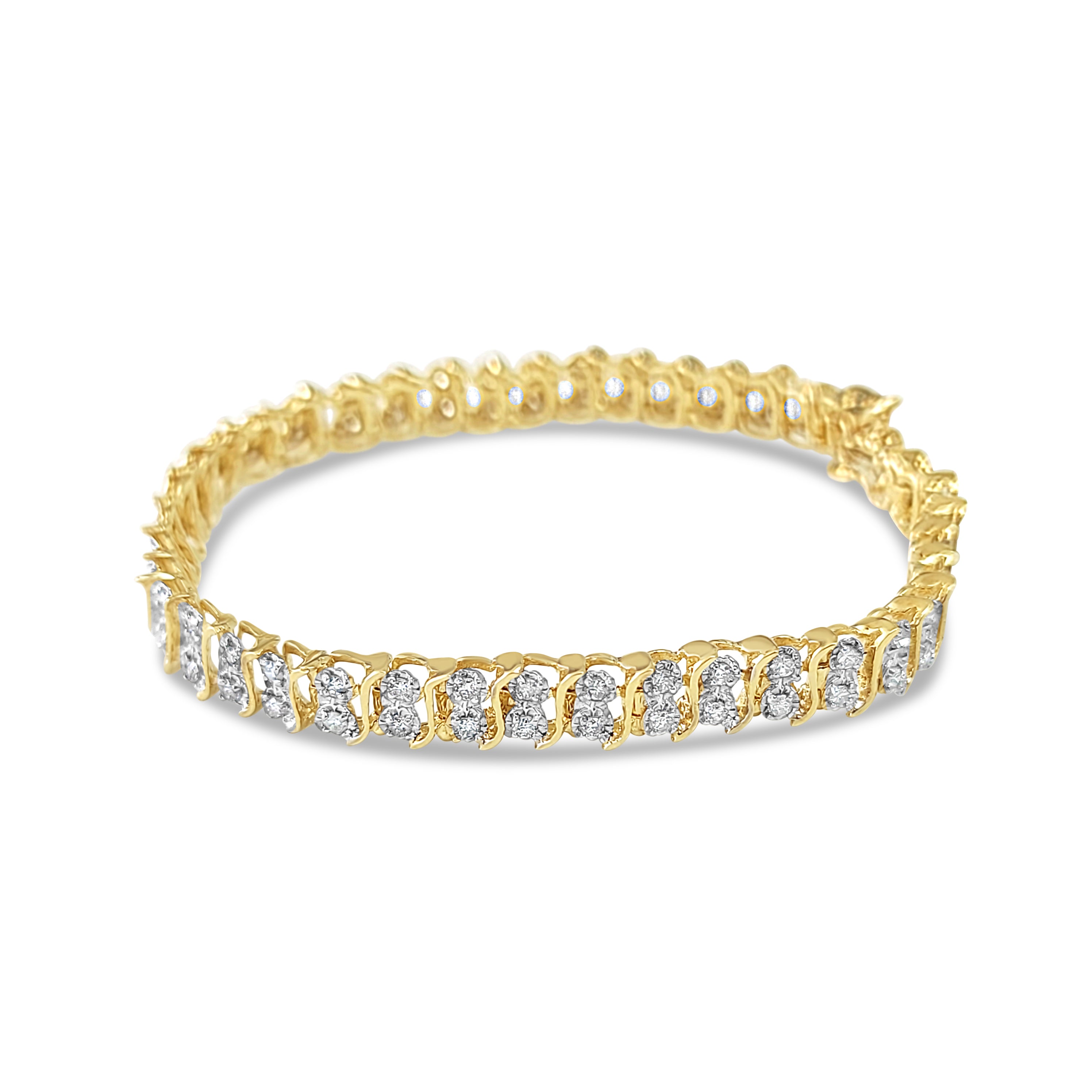 2 CT Double Row S-Shaped Diamond Tennis Bracelet in 14K Yellow Gold - Perfect for Weddings, Parties & Everyday Elegance