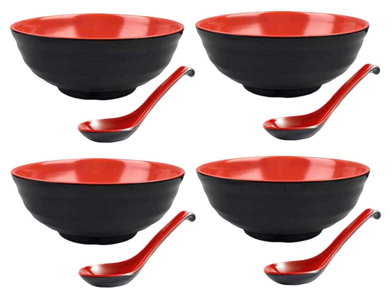 Premium Japanese Ramen Bowls Set of 4 (8 Pieces) - 50oz Large Melamine Noodle Soup Bowls with 4 Matching Spoons - Durable BPA-Free Dishware for Ramen, Udon, Soba & Pho - Perfect for Home Dining, Restaurant Use & Asian Cuisine Lovers