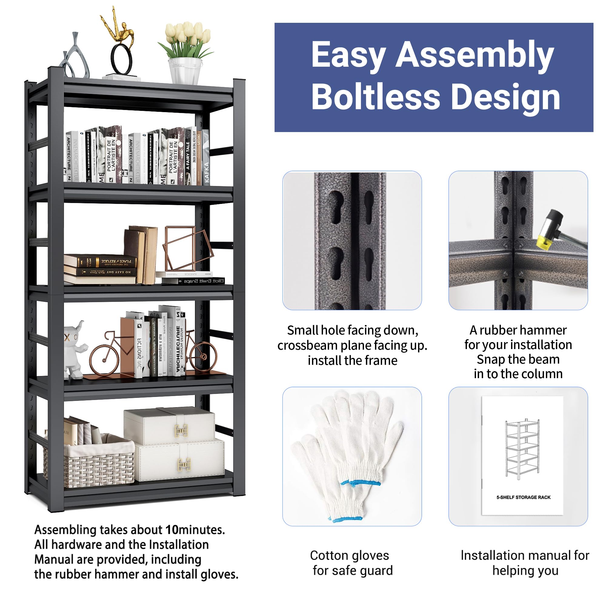 Heavy Duty 5-Tier Metal Storage Shelf - Adjustable Garage Shelves for Kitchen, Warehouse & Basement - 2500LBS Capacity, 72