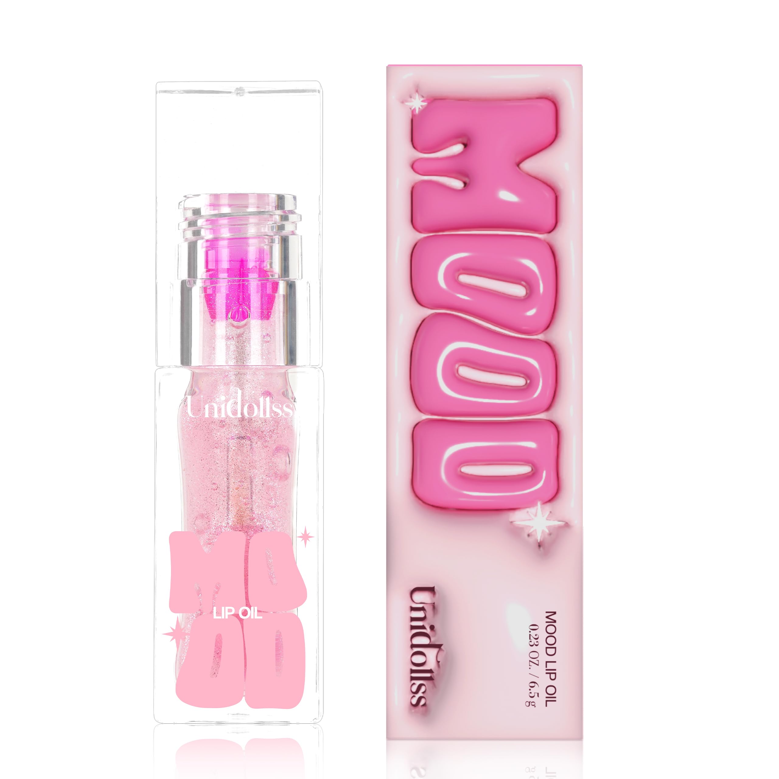 Unidollss MOOD Color Changing Lip Oil - Hydrating & Plumping Lip Gloss with Shimmer Finish, Non-Sticky Tinted Lip Balm for Smooth, Glossy Lips | Long-Lasting Moisture for Day & Night Wear, Perfect for Date Night, Parties & Everyday Makeup