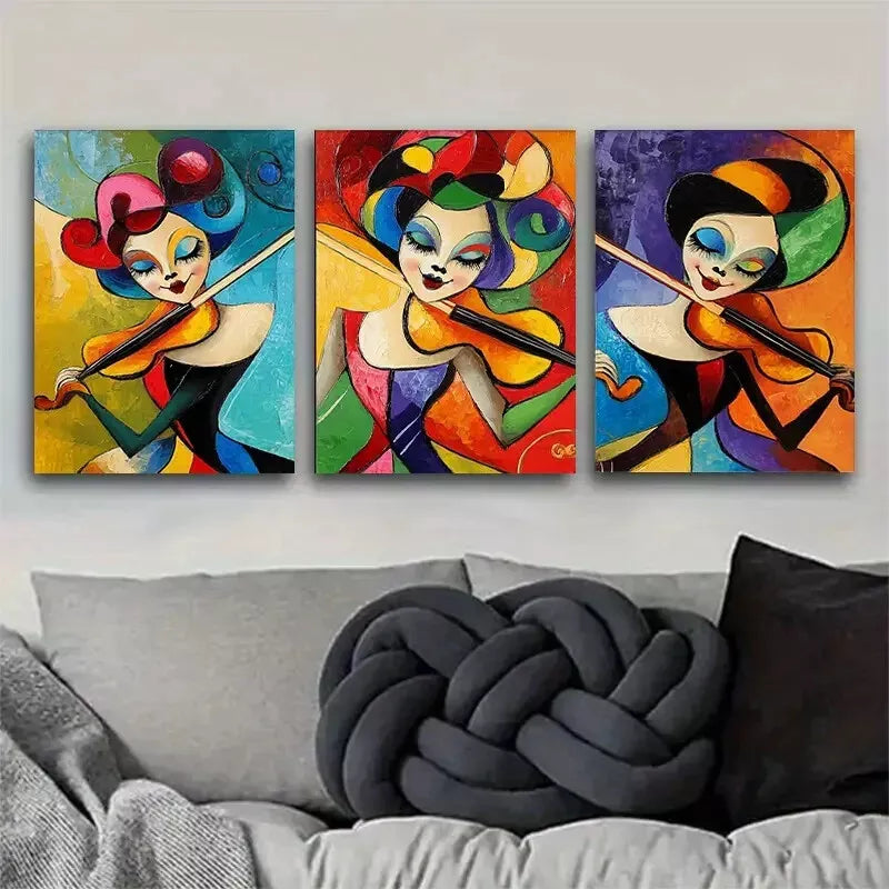 3-Piece Colorful Abstract Violinist Wall Art Set - Framed Canvas 40x60cm - High Quality Print - 100% Australian Made - Ready to Hang - Perfect for Living Room, Bedroom & Office Decor