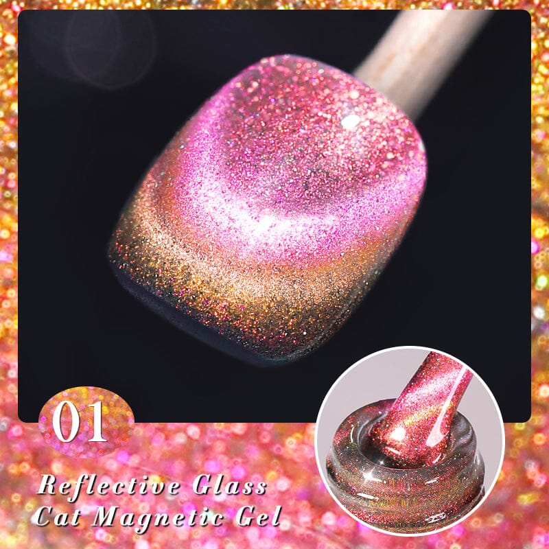 Reflective Glass Cat Magnetic Gel Nail Polish - 10ml Long-Lasting Shine for Manicures & Pedicures - Perfect for Nail Art, Salon & Home Use