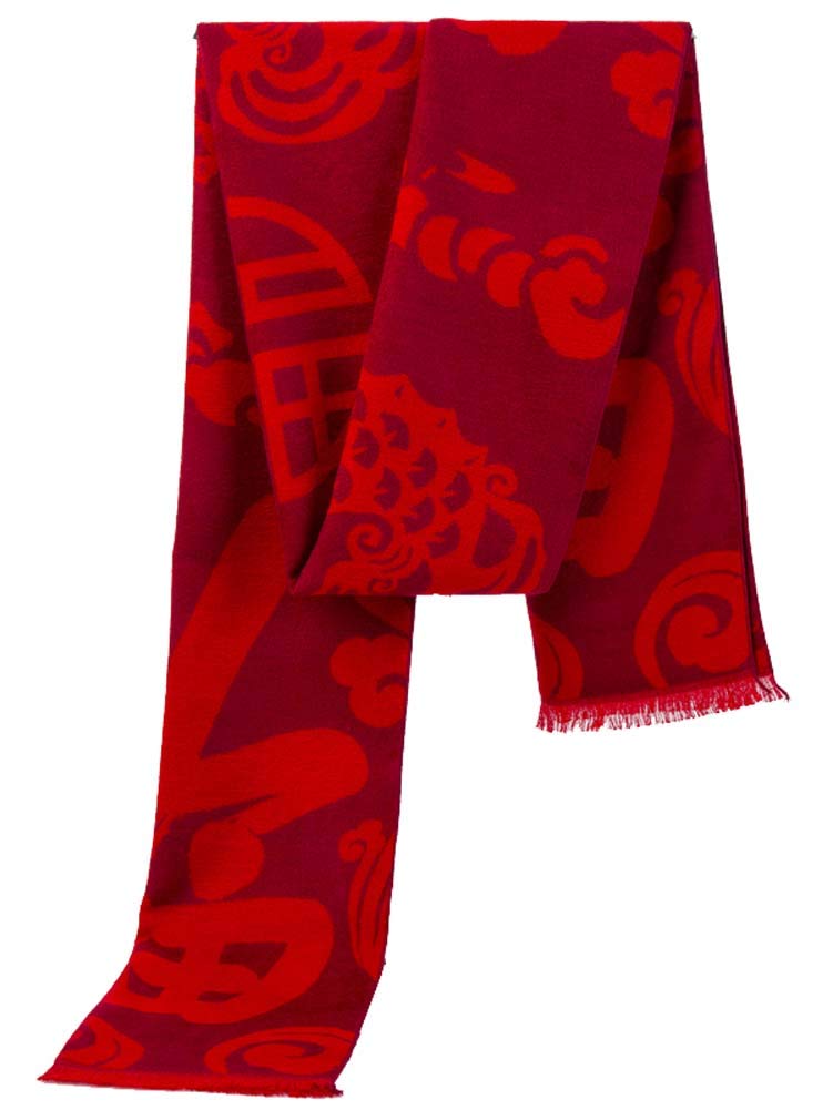 Festive Chinese Style Red Scarf - Dragon Sonic Warm Winter Scarf for Women & Men - Perfect for Christmas, Lunar New Year & Cold Weather Fashion Accessory