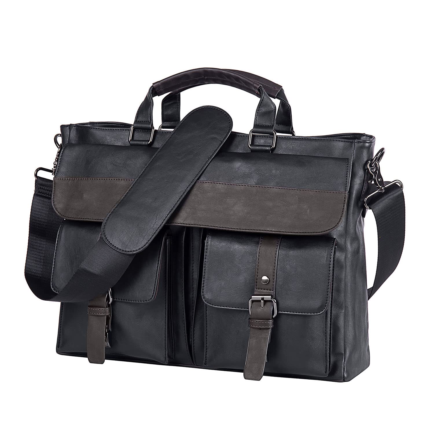 Vintage Leather Messenger Bag for Men - 15.6 Inch Laptop Briefcase Satchel, Durable Computer Bag for School, Work, and Travel (Black)