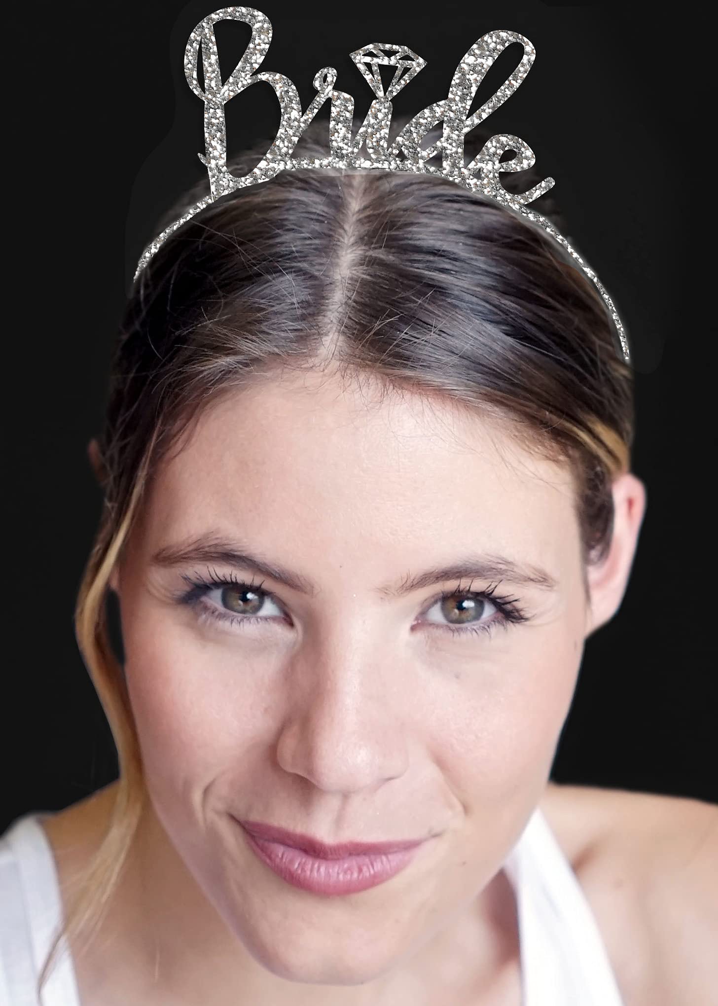 Bachelorette Party Supplies Set of 3 - Silver Diamond Bride Sash, Black Satin Bridal Sash & Bride Headband - Perfect for Bridal Showers, Wedding Rehearsals & Bachelorette Parties