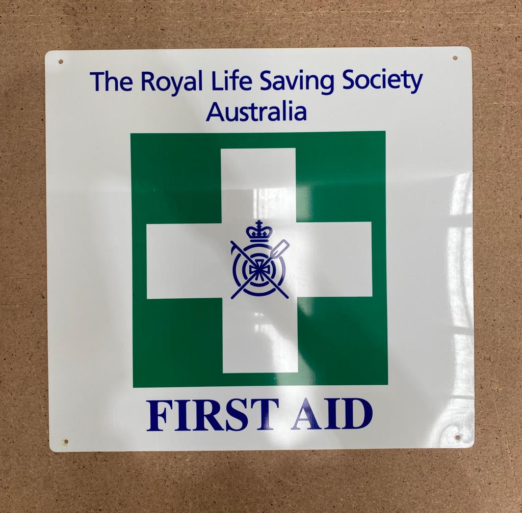 Vintage First Aid Sign with RLSSA Logo - Retro Medical Emergency Sign for Home, Office, or Workshop Decoration