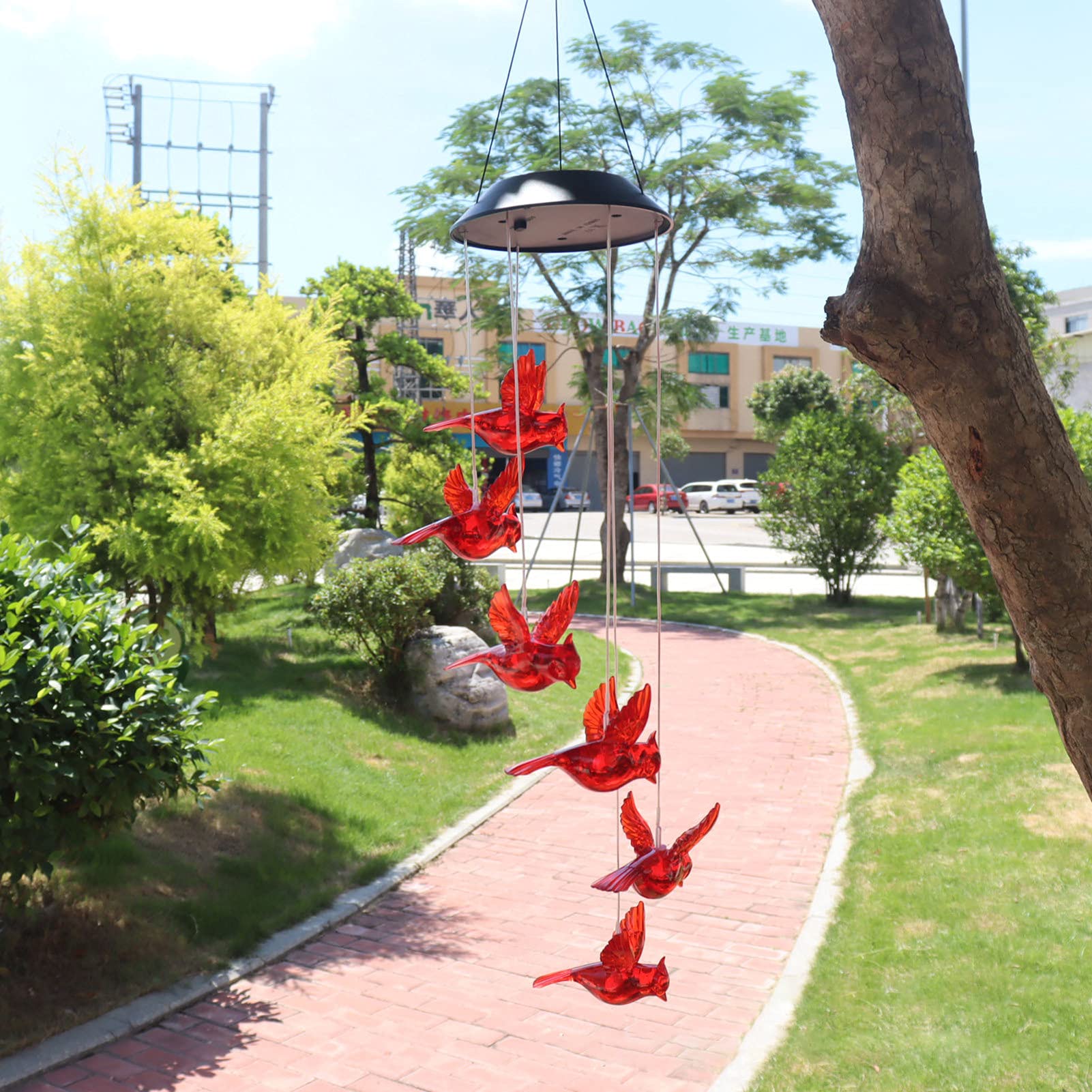 Solar Wind Chime Light - Color Changing LED Hanging Lamp with Red Bird Design, Energy Saving & Long Working Time - Perfect for Garden, Patio, Porch Decoration & Outdoor Ambiance