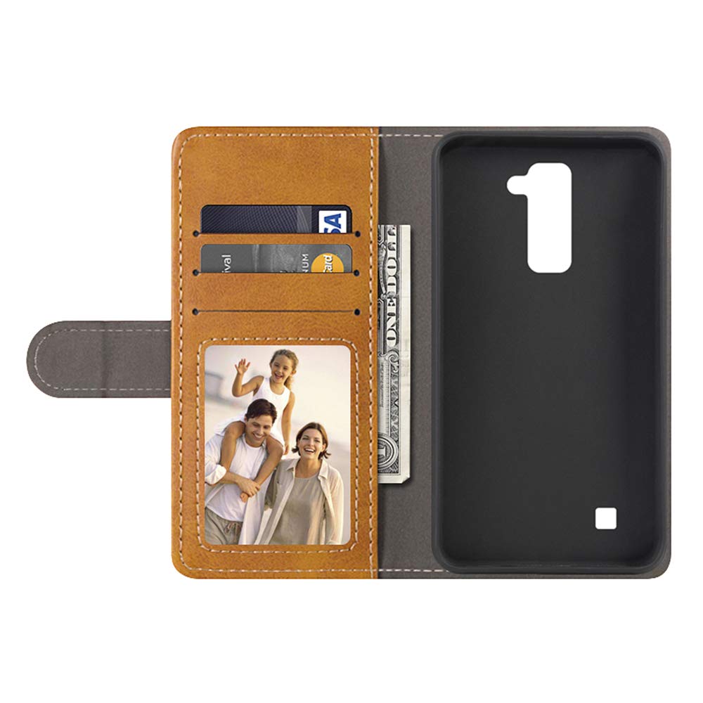 Premium Leather Wallet Case for LG K10 (2016) - Magnetic Flip Cover with Cash & Card Slots & Soft TPU Back - Perfect for Daily Use, Travel & Business (Black)