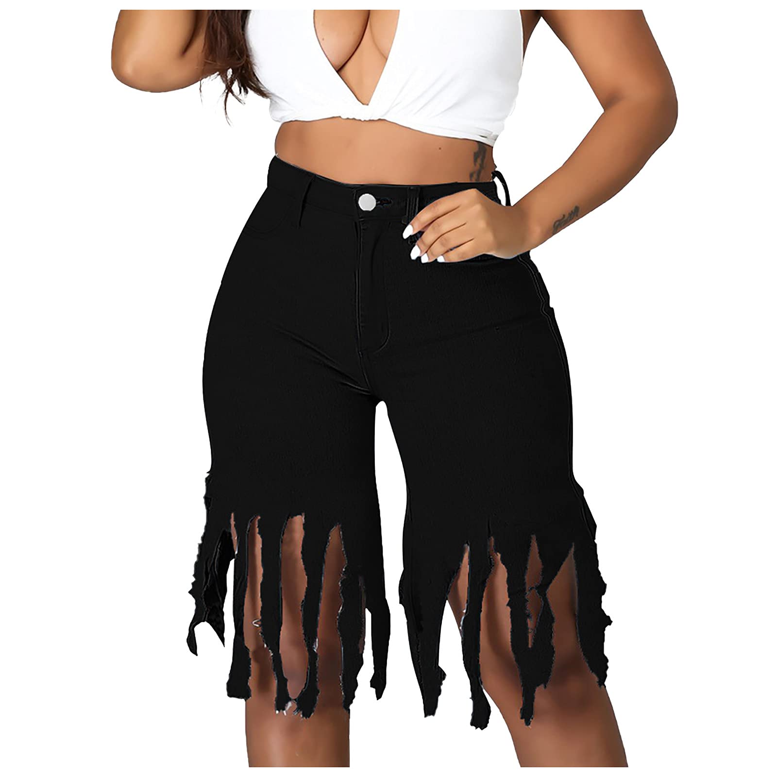 AAZJSS Plus Size Distressed Denim Shorts for Women - Stretchy High Waisted Jean Shorts with Pockets | Casual Summer Outfits, Beach Wear & Street Style Fashion