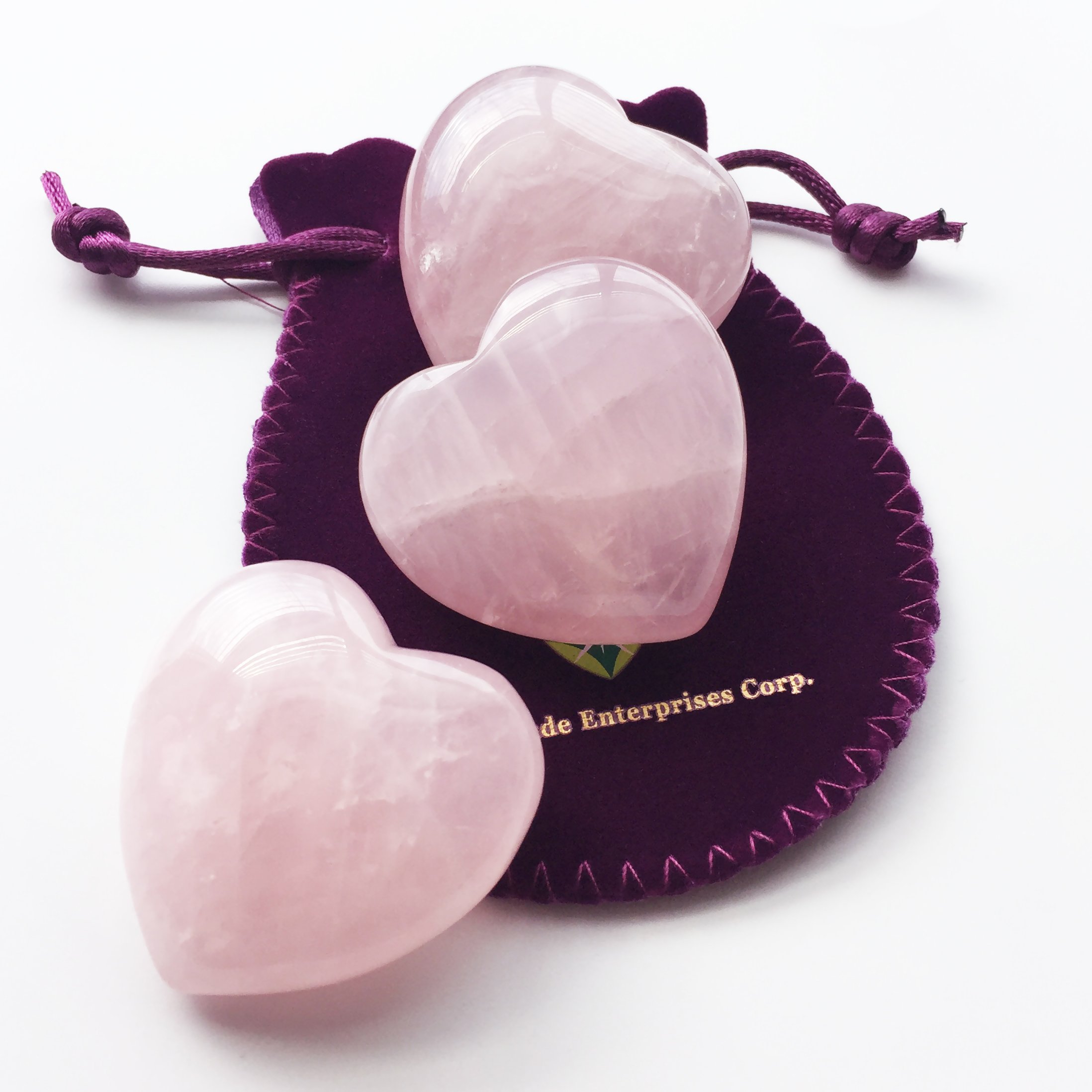 Rose Quartz Crystal Puffy Heart Set of 3 - Natural Healing Stones for Chakra Balancing, Meditation, Stress Relief & Home Decor | Perfect for Yoga Spaces, Gift Giving & Spiritual Wellness