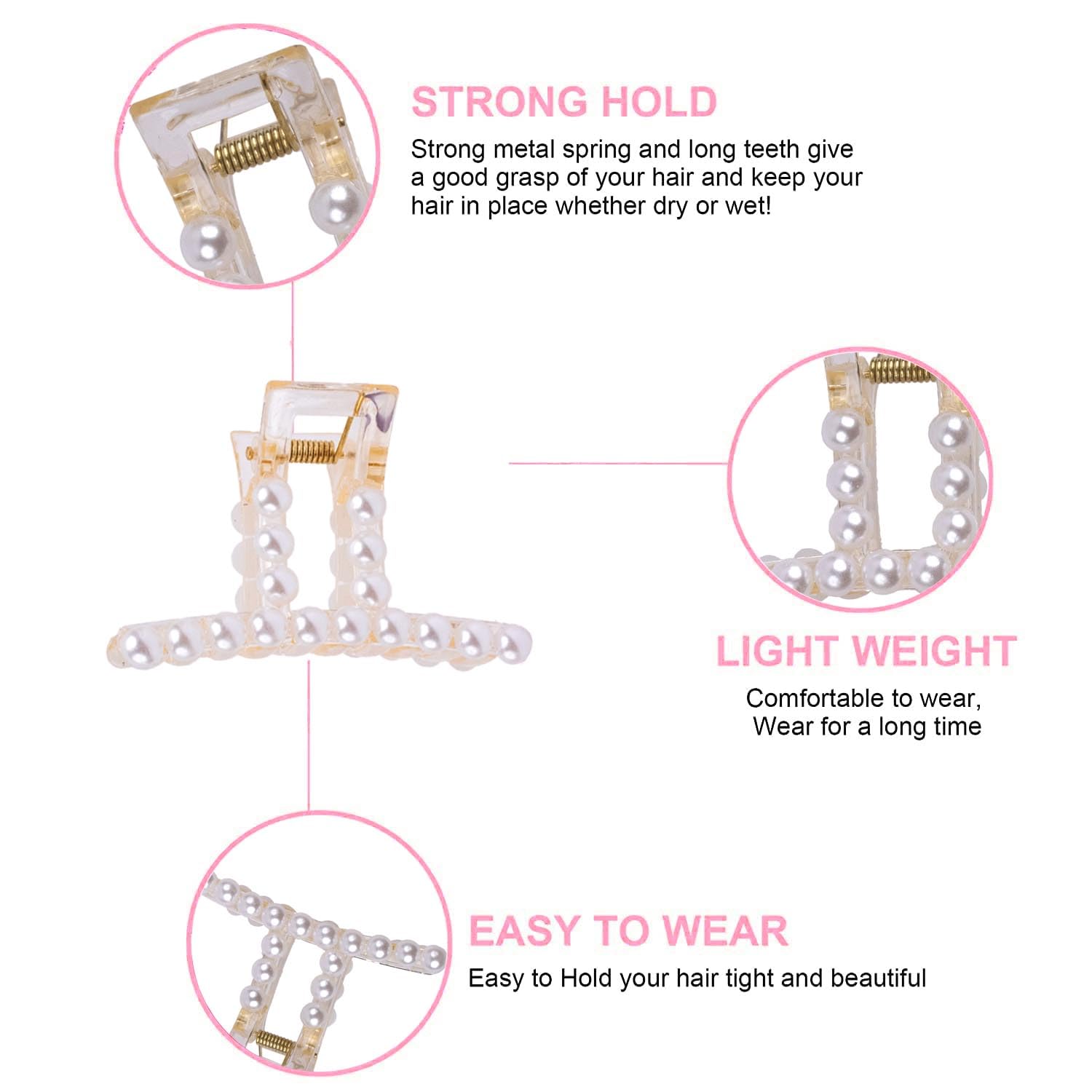 Large Pearl Hair Claw Clips for Thick Hair - Non-Slip Hair Styling Barrettes & Jaw Clips - Elegant Hair Accessories for Women & Girls (3-Pack) - Perfect for Weddings, Parties & Everyday Wear